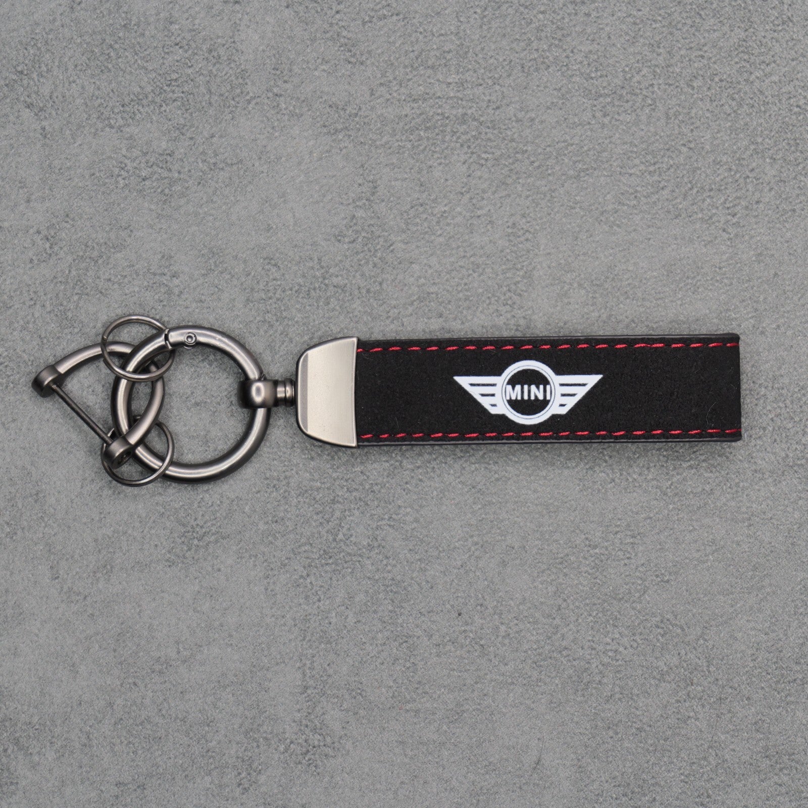 Mini Cooper Black Suede Key Ring Chain JCW Alcantara Stitched Premium Car Keys