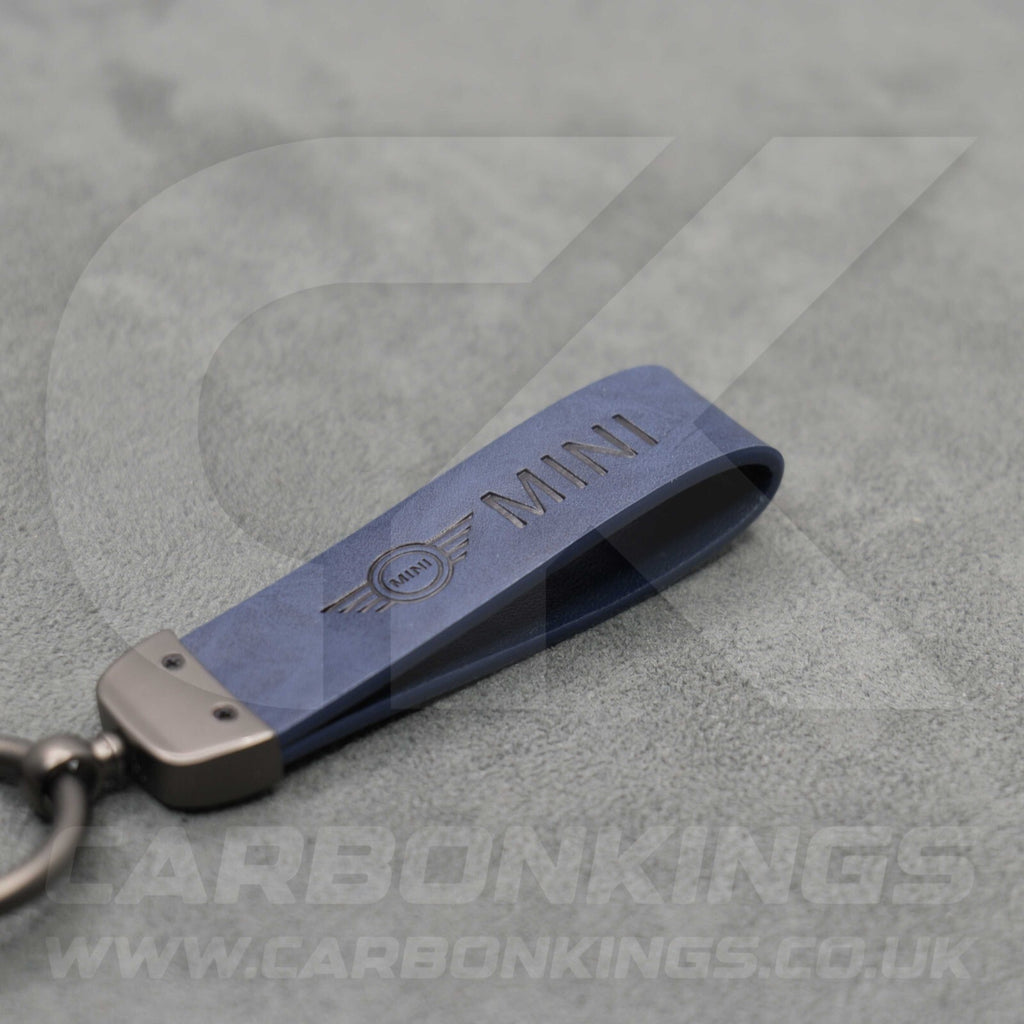 Mini Cooper Blue Leather Key Ring Chain Premium Car Keys One S JCW R55 R56 R57