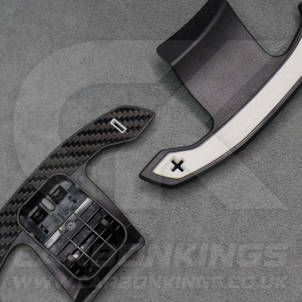 BMW Carbon Fibre / White Gear Shifter Paddles F80 M3 F82 F83 M4 F87 M2 F30 G80