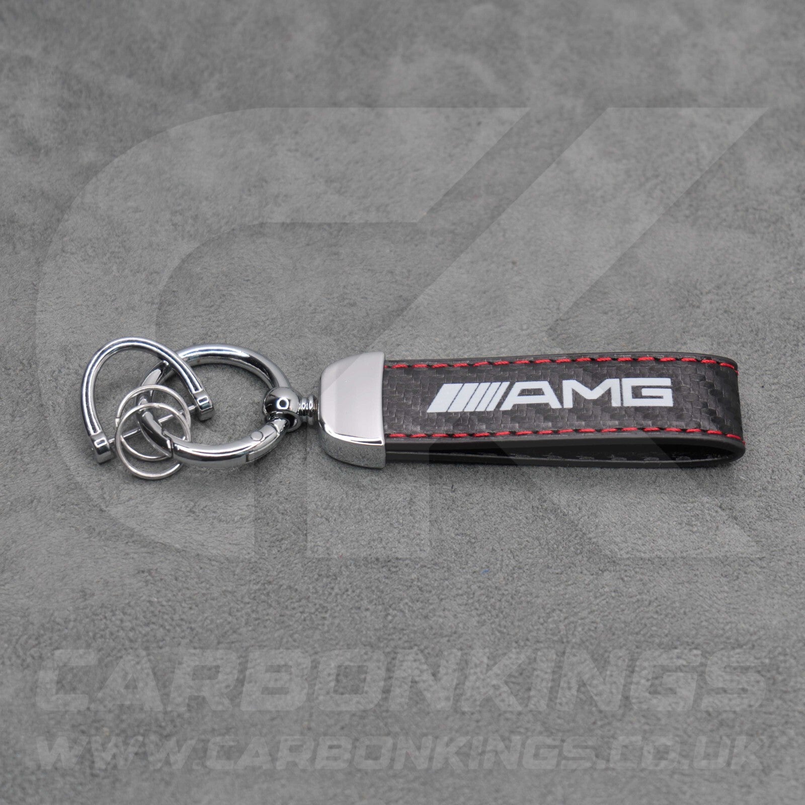 Mercedes AMG Carbon Fibre Key Ring Chain Red Stitching C63 C43 A45 E63 S63 A35