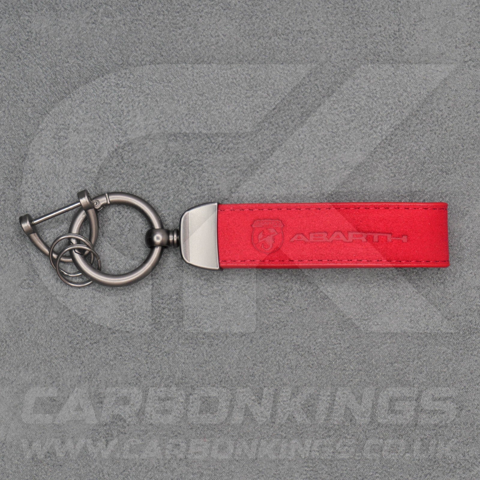 Fiat Abarth Red Suede Key Ring Chain Alcantara Stitched 500 595 695 Punto