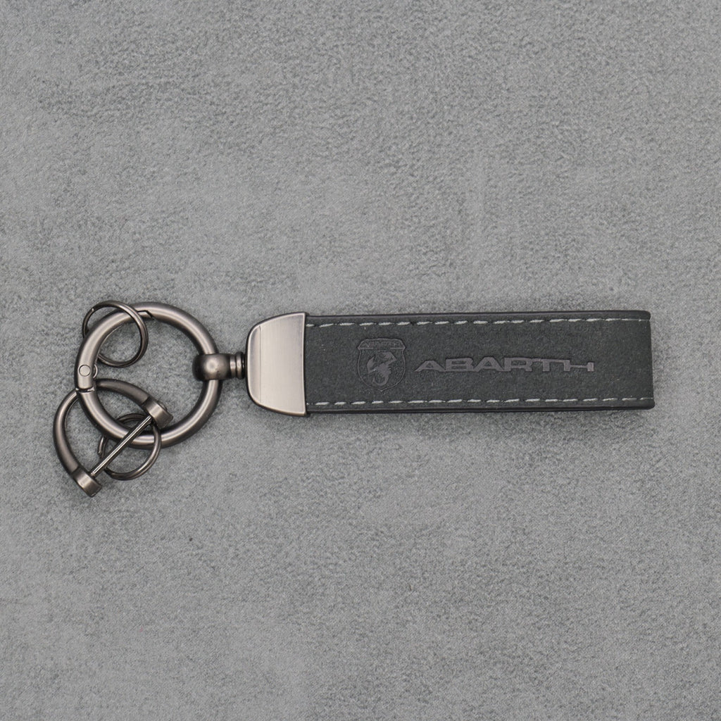 Fiat Abarth Dark Grey Suede Key Ring Chain Alcantara Stitched 500 595 695 Punto