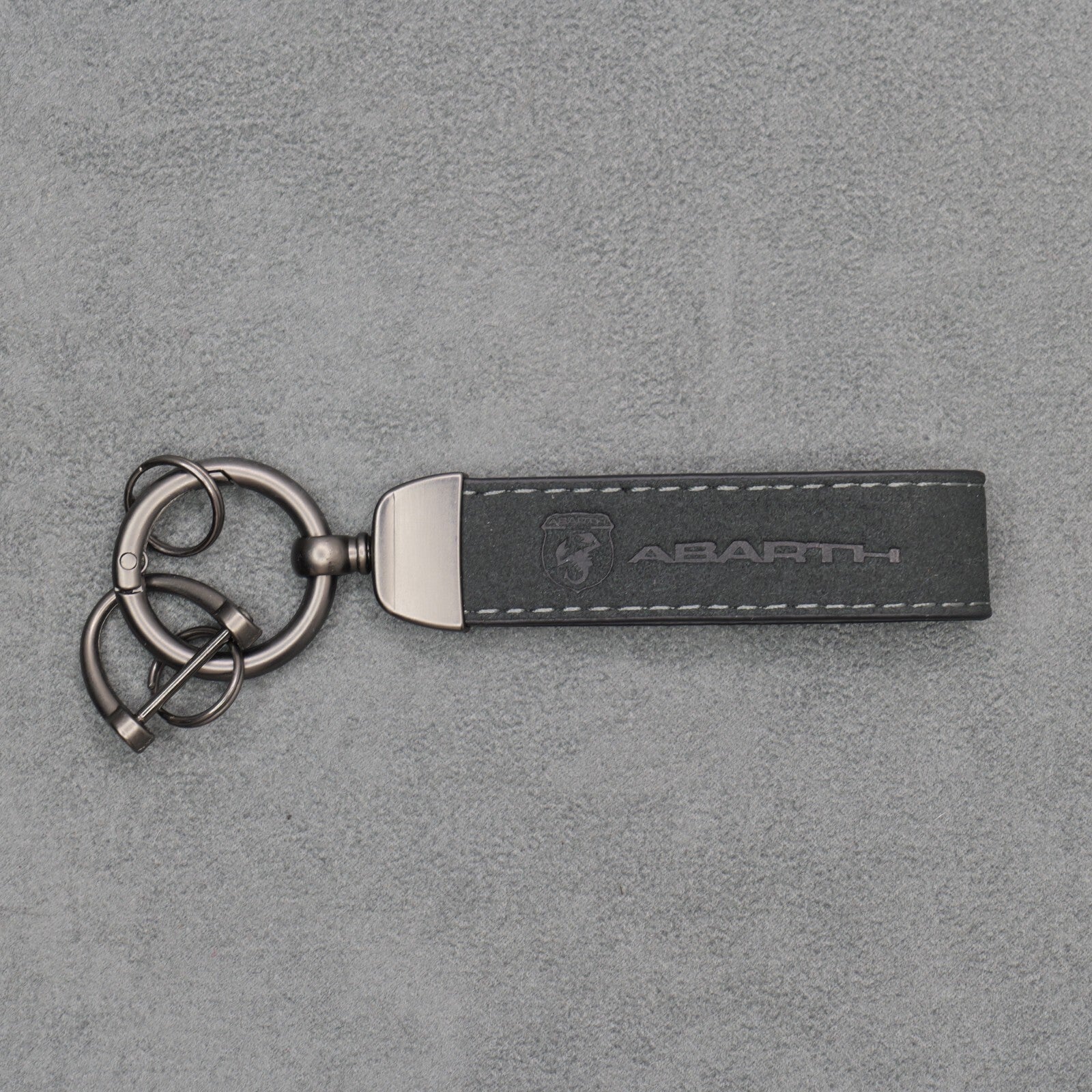 Fiat Abarth Dark Grey Suede Key Ring Chain Alcantara Stitched 500 595 695 Punto