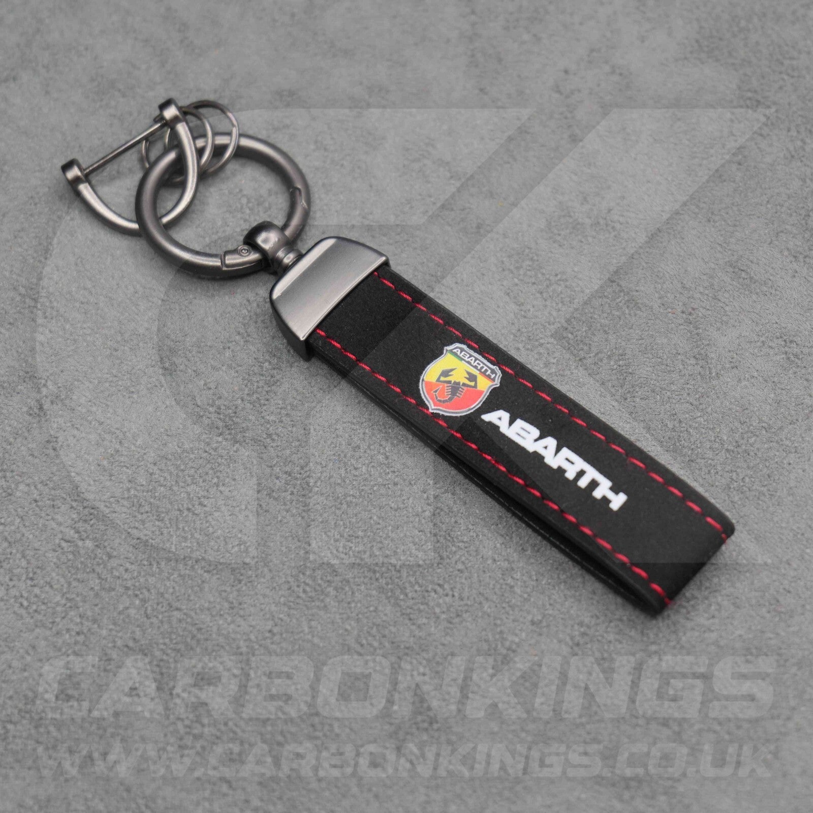 Fiat Abarth Black Suede Key Ring Chain Alcantara Stitched 500 595 695 Punto