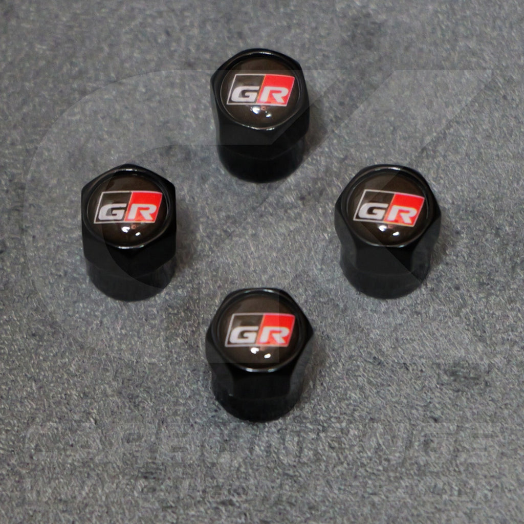 Toyota GR Gazoo Racing Black Anodised Wheel Valve Dust Caps Set Yaris GR86 Supra