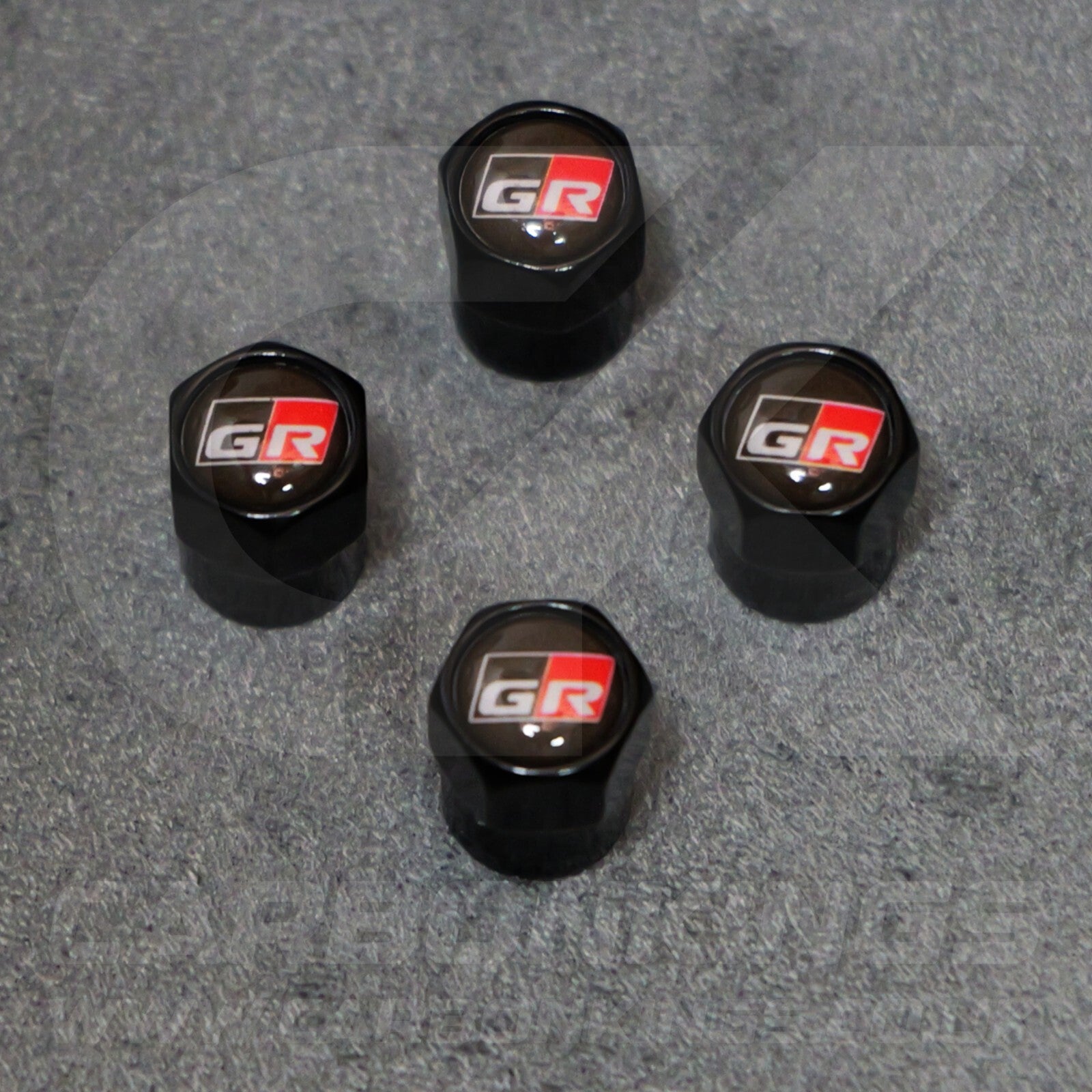 Toyota GR Gazoo Racing Black Anodised Wheel Valve Dust Caps Set Yaris GR86 Supra