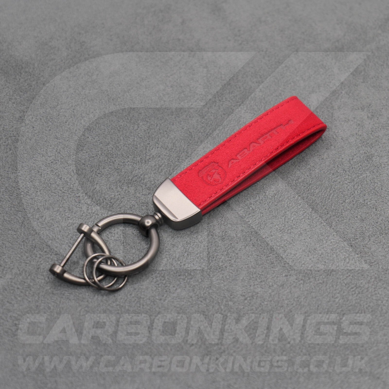 Fiat Abarth Red Suede Key Ring Chain Alcantara Stitched 500 595 695 Punto
