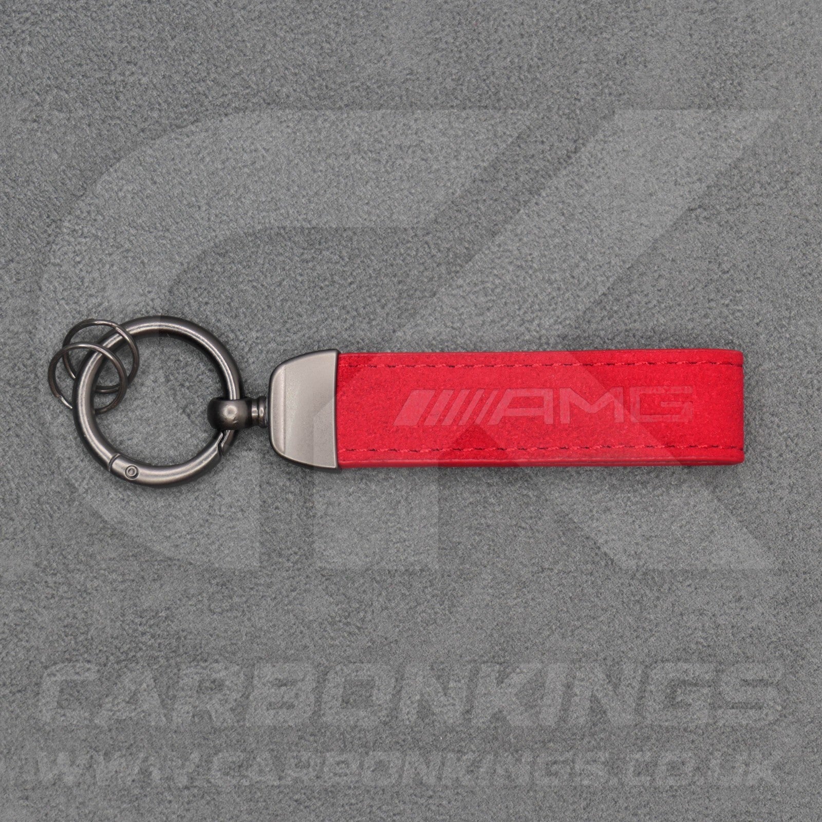 Mercedes AMG Red Suede Key Ring Chain Alcantara Stitched Premium C63 C43 A45 E63