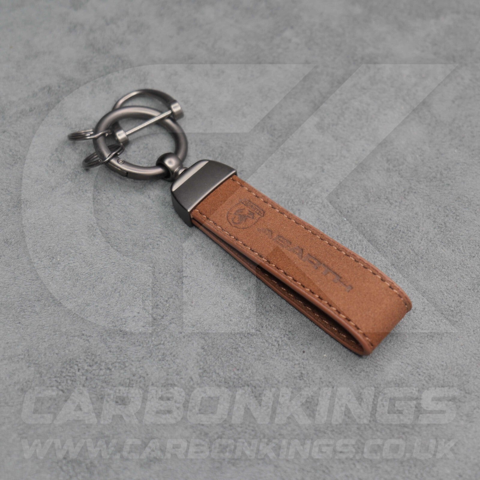 Fiat Abarth Brown Suede Key Ring Chain Alcantara Stitched 500 595 695 Punto