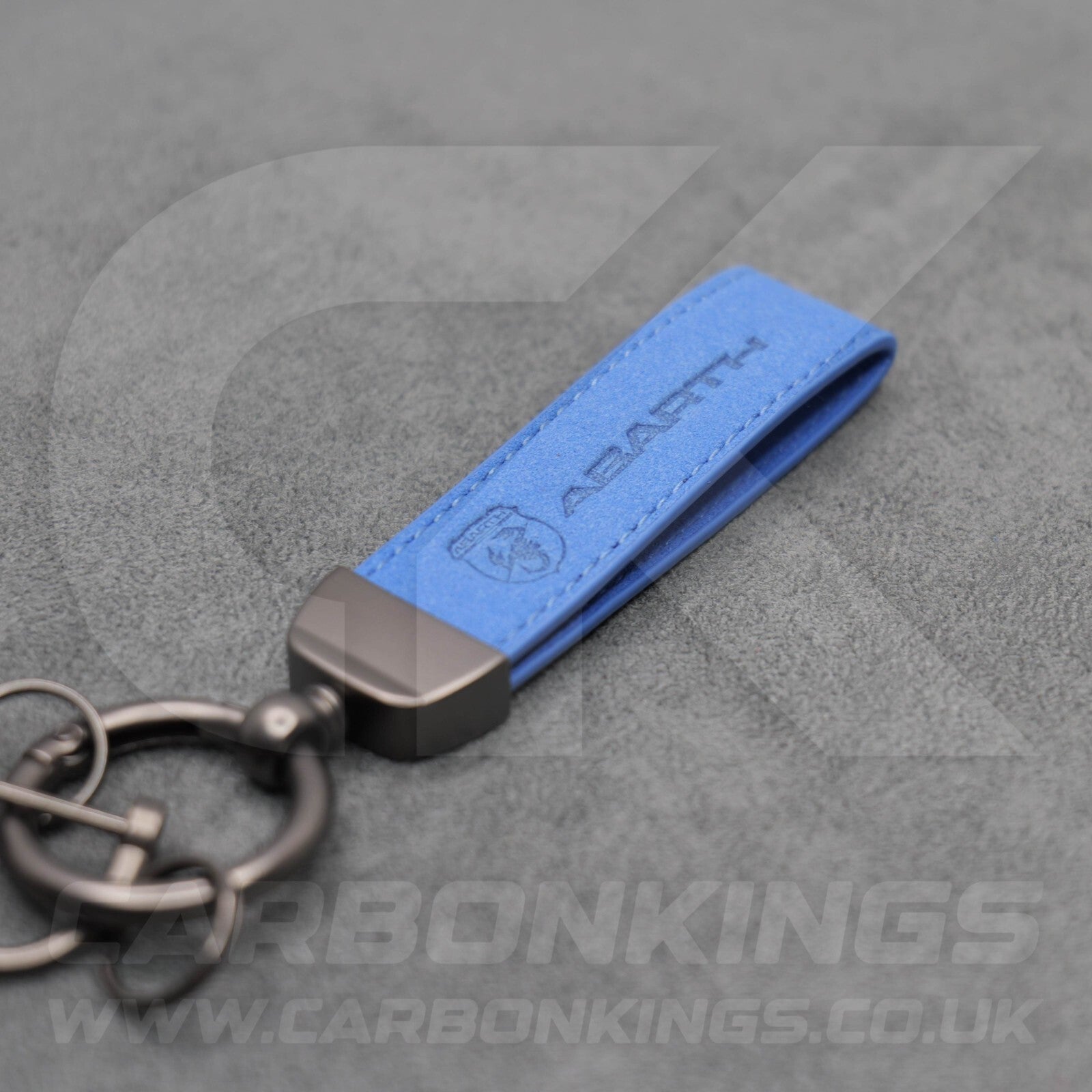 Fiat Abarth Blue Suede Key Ring Chain Alcantara Stitched 500 595 695 Punto