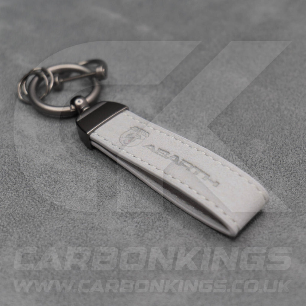 Fiat Abarth Grey Suede Key Ring Chain Alcantara Stitched 500 595 695 Punto