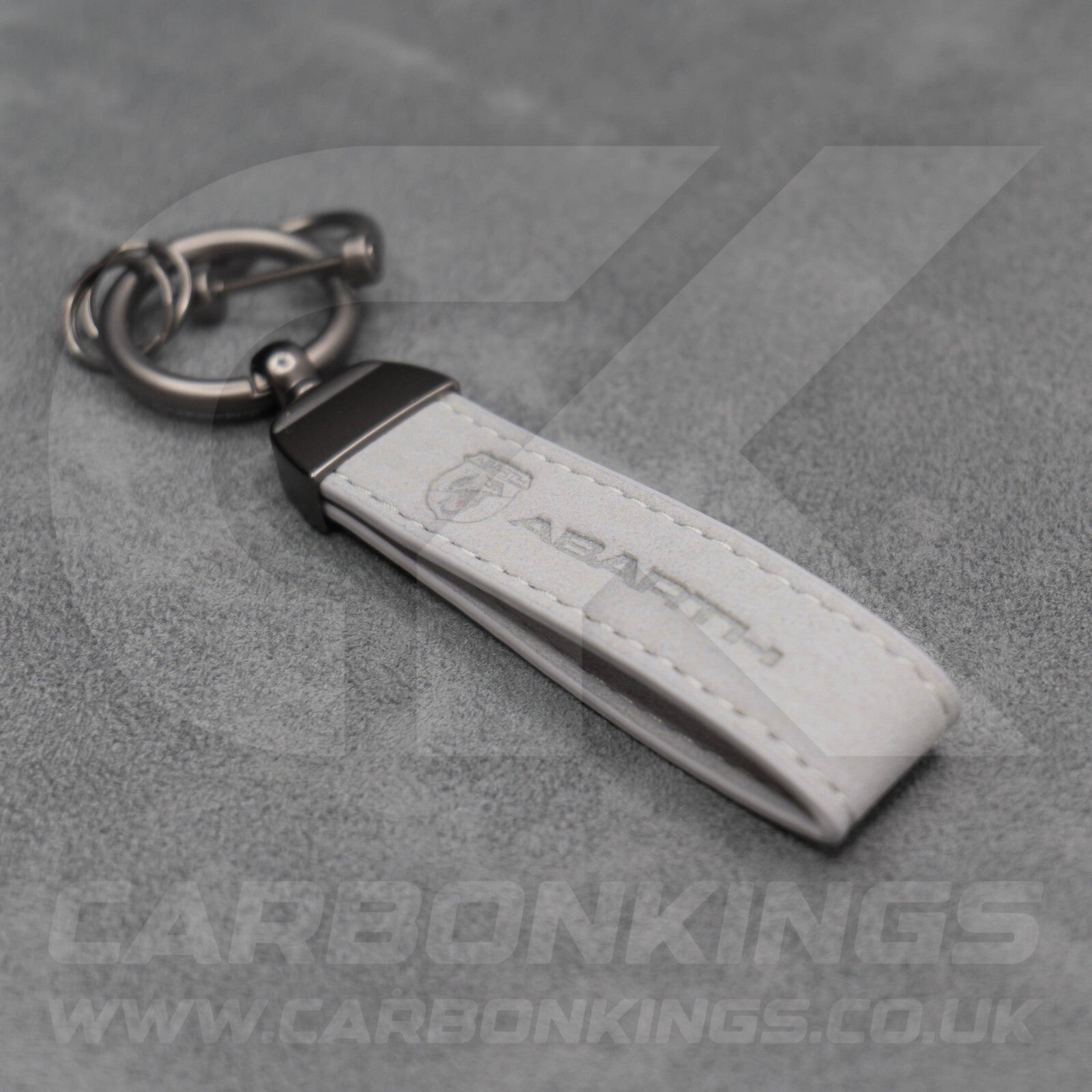 Fiat Abarth Grey Suede Key Ring Chain Alcantara Stitched 500 595 695 Punto