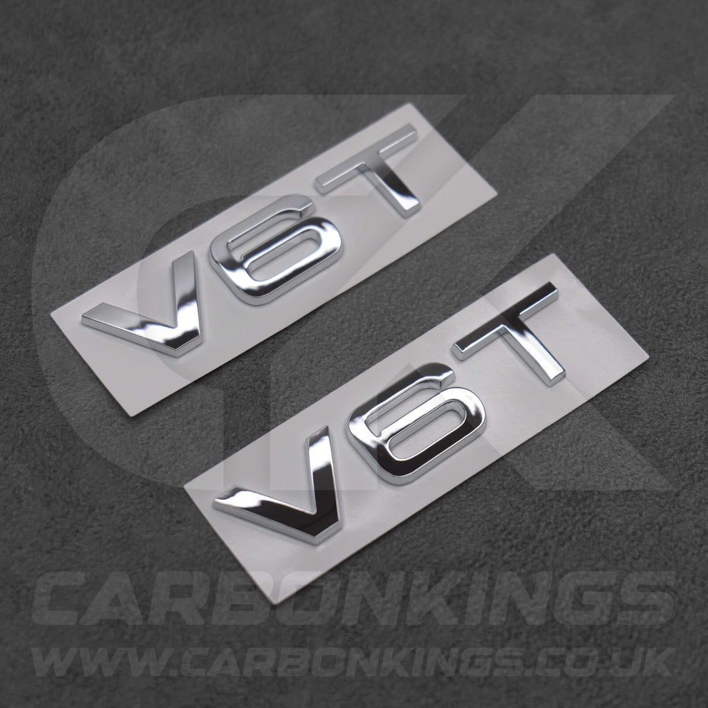 2x Chrome Silver V6T Side Wing Badge Emblems A4 A5 A6 A7 S3 S4 S5 S6 Q5 Q7