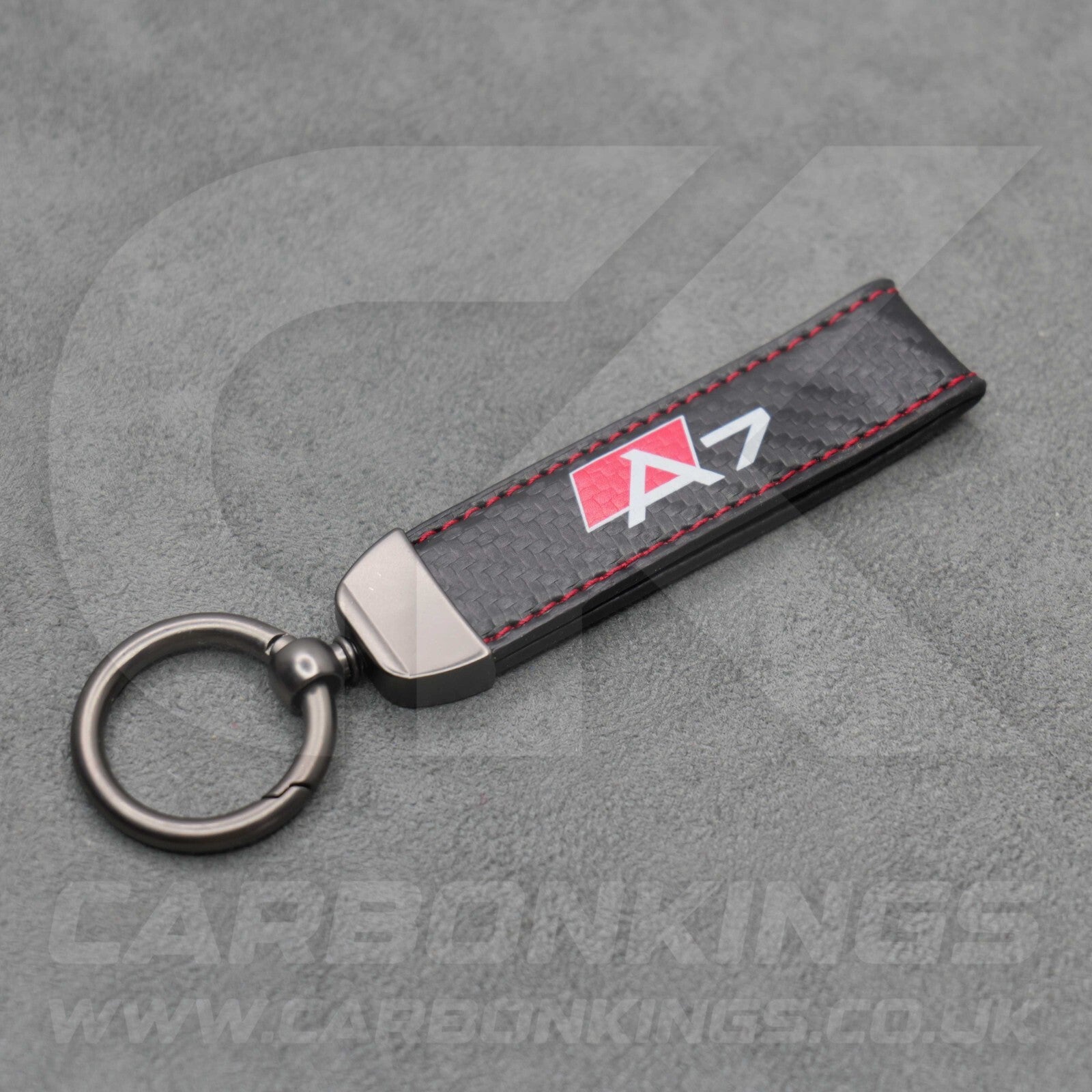 Audi Carbon Fibre Style Red Stitching Key Ring Chain S Line A3 A4 A5 A6 A7 A8