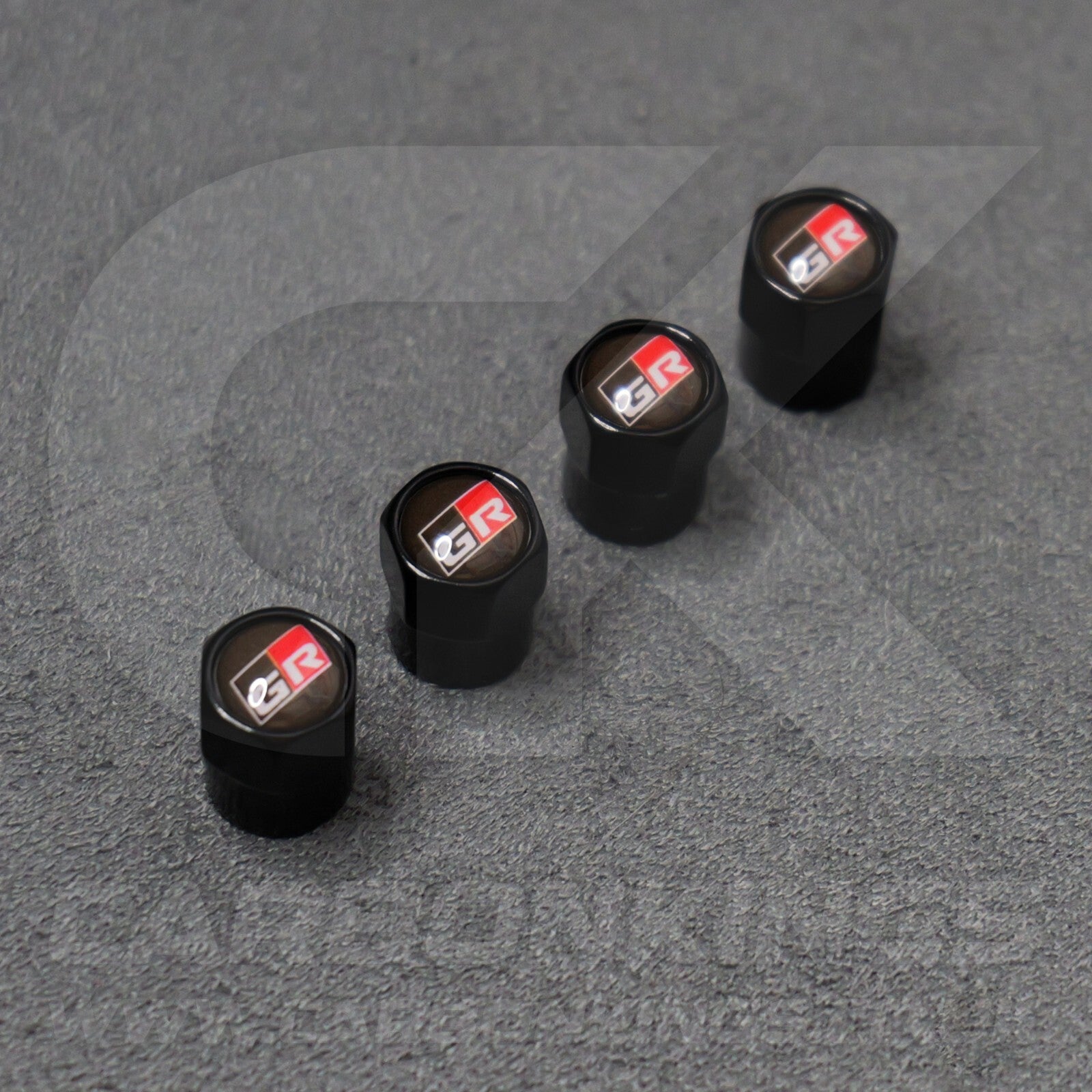 Toyota GR Gazoo Racing Black Anodised Wheel Valve Dust Caps Set Yaris GR86 Supra