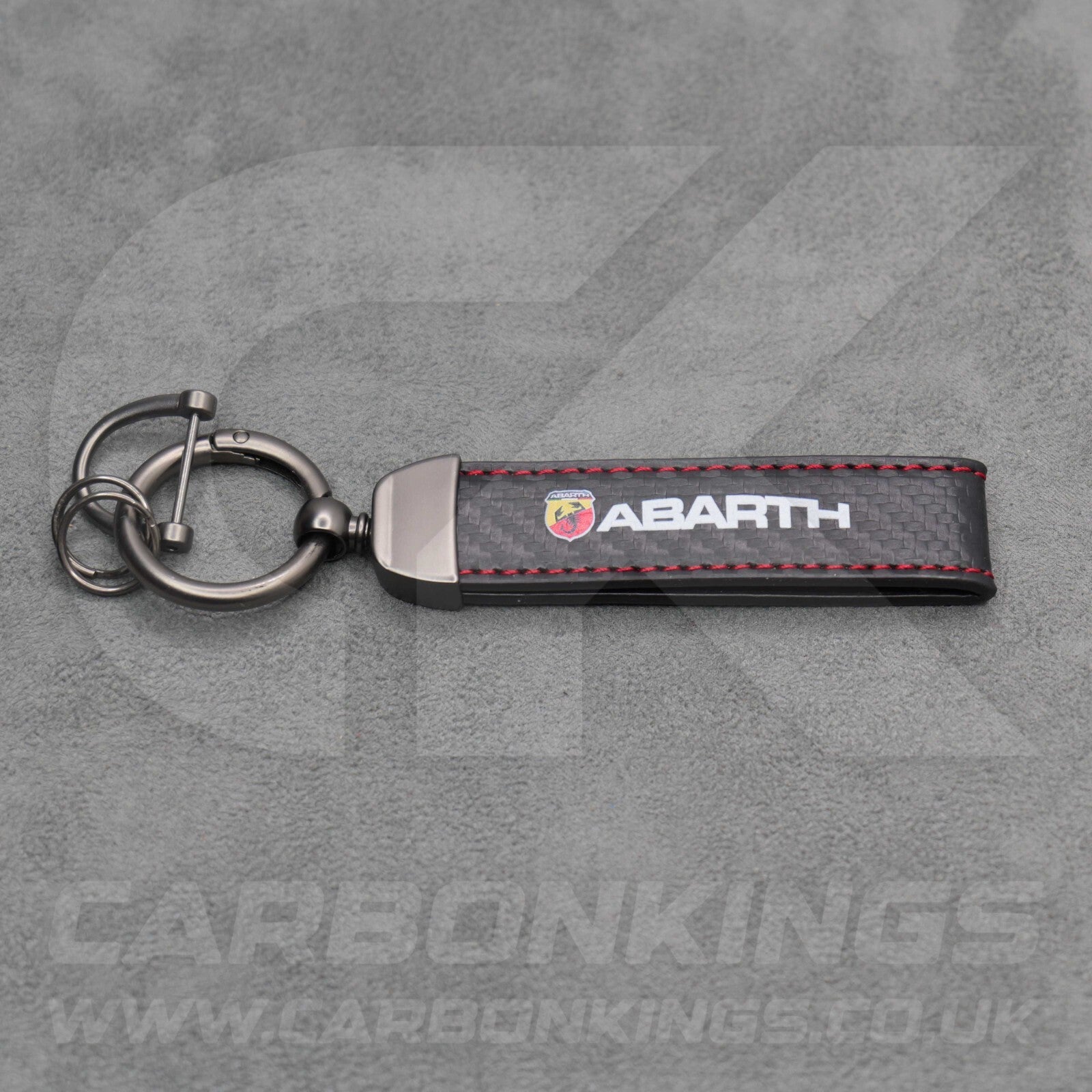 Fiat Abarth Carbon Fibre Red Stitching Key Ring Premium & Durable 500 595 695