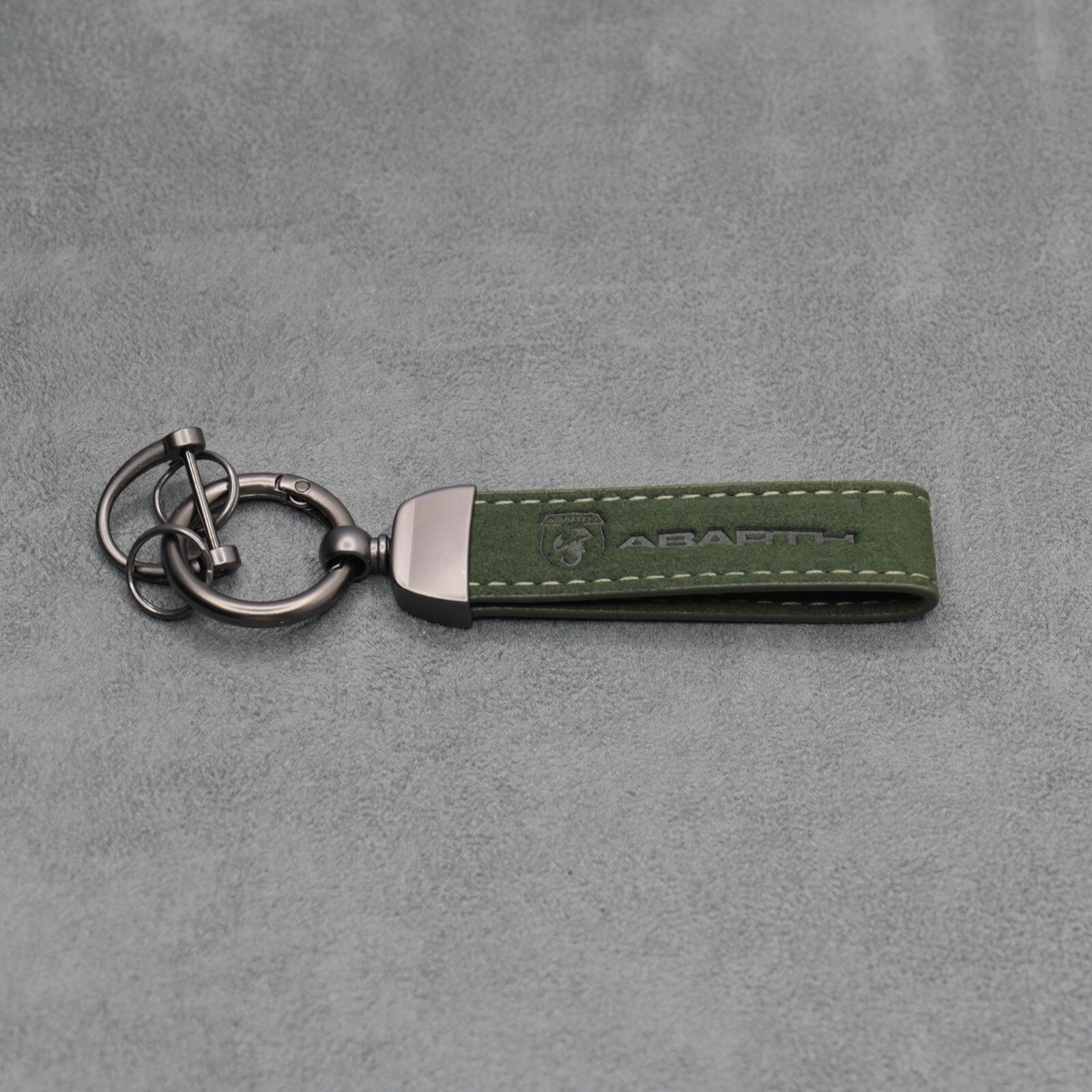 Fiat Abarth Dark Green Suede Key Ring Chain Alcantara Stitched 500 595 695 Punto