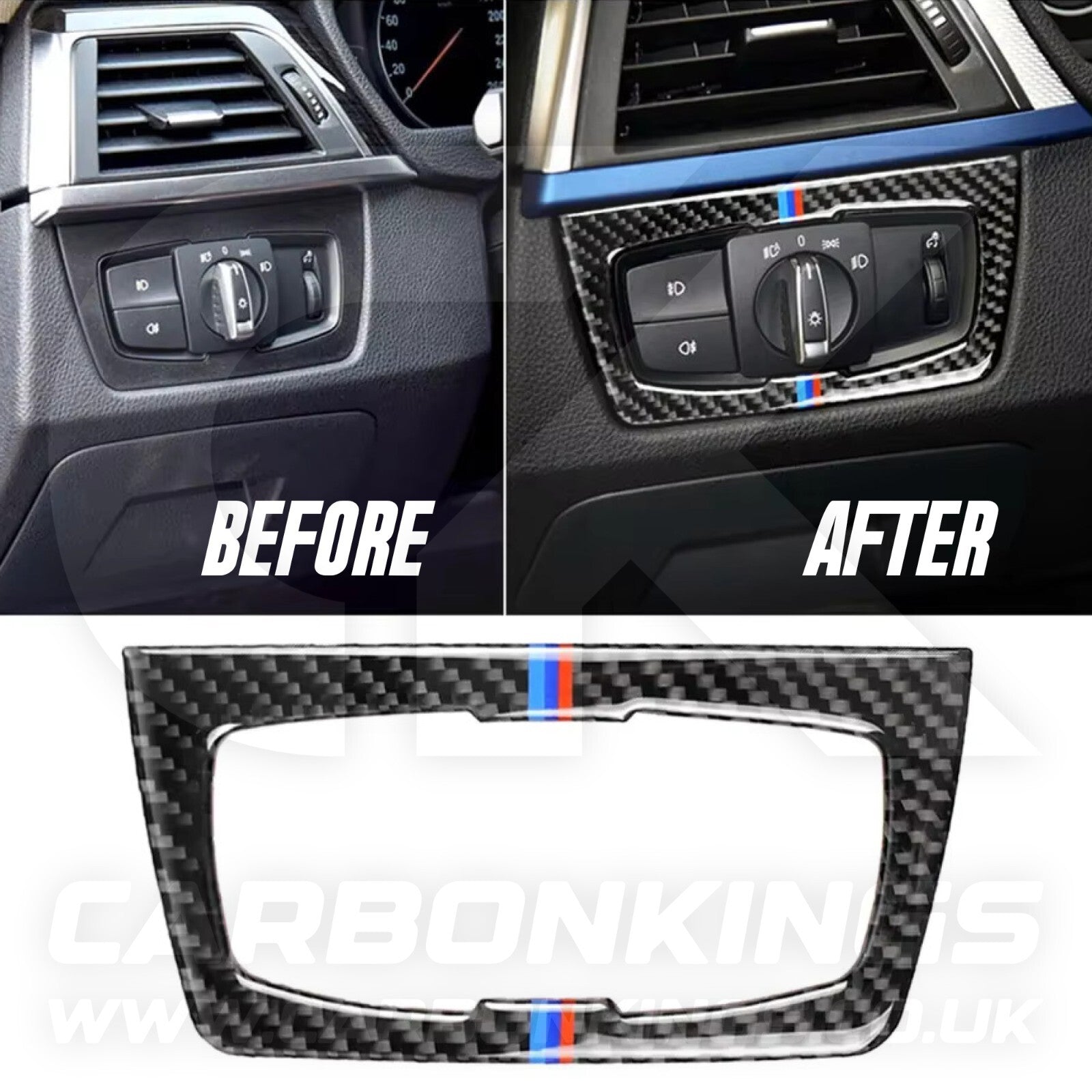 BMW Carbon Fibre M Stripe Headlight Switch Trim F30 F34 F80 M3 F82 M4 M5 F87 M2