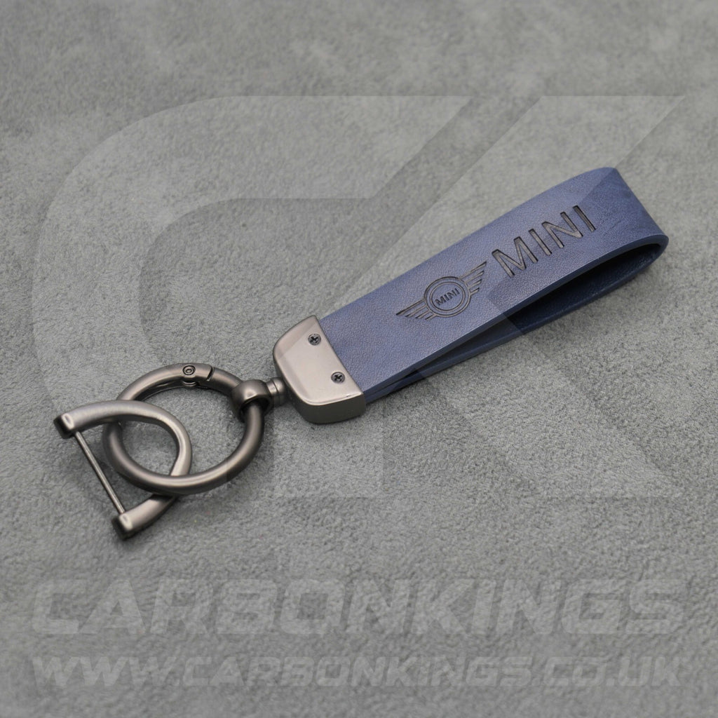 Mini Cooper Blue Leather Key Ring Chain Premium Car Keys One S JCW R55 R56 R57