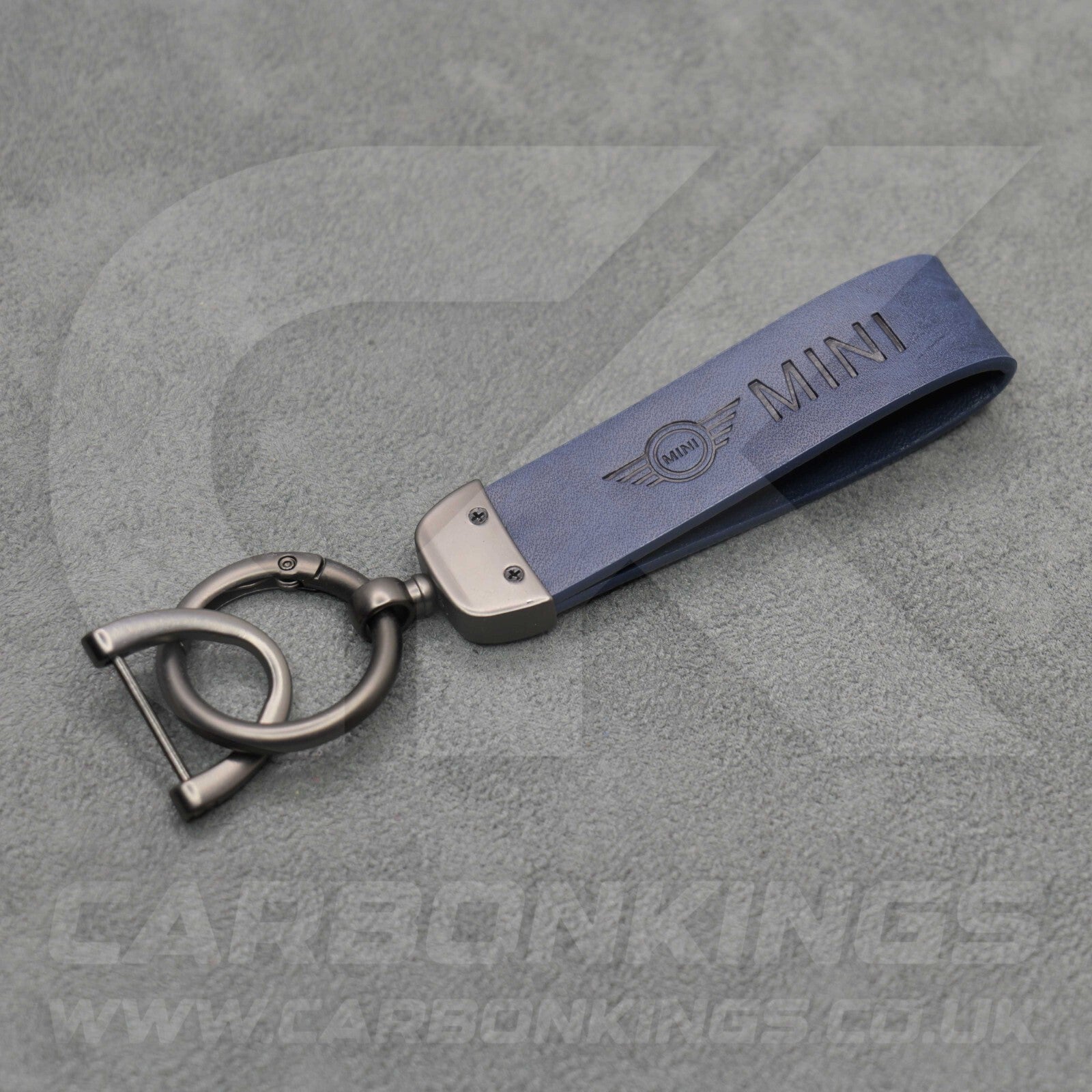 Mini Cooper Blue Leather Key Ring Chain Premium Car Keys One S JCW R55 R56 R57