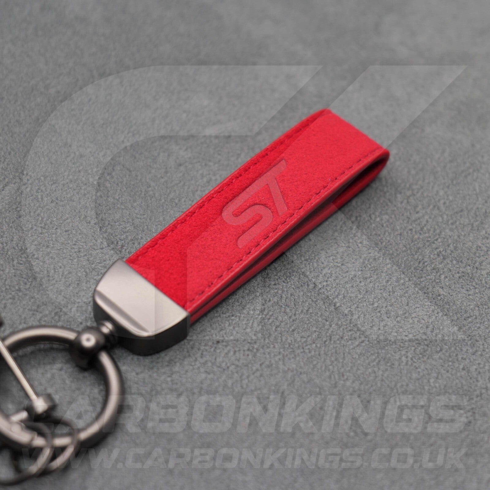 Ford ST Red Suede Key Ring Chain Alcantara Stitched Premium Focus Fiesta Puma