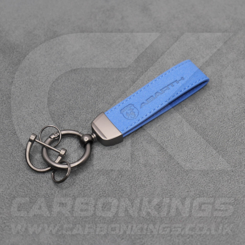 Fiat Abarth Blue Suede Key Ring Chain Alcantara Stitched 500 595 695 Punto