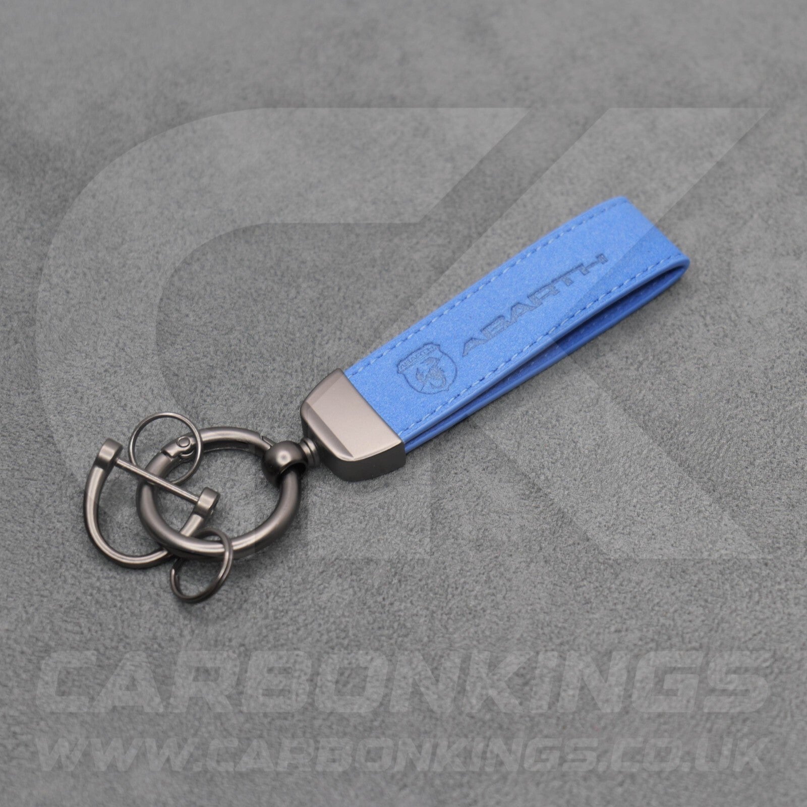 Fiat Abarth Blue Suede Key Ring Chain Alcantara Stitched 500 595 695 Punto