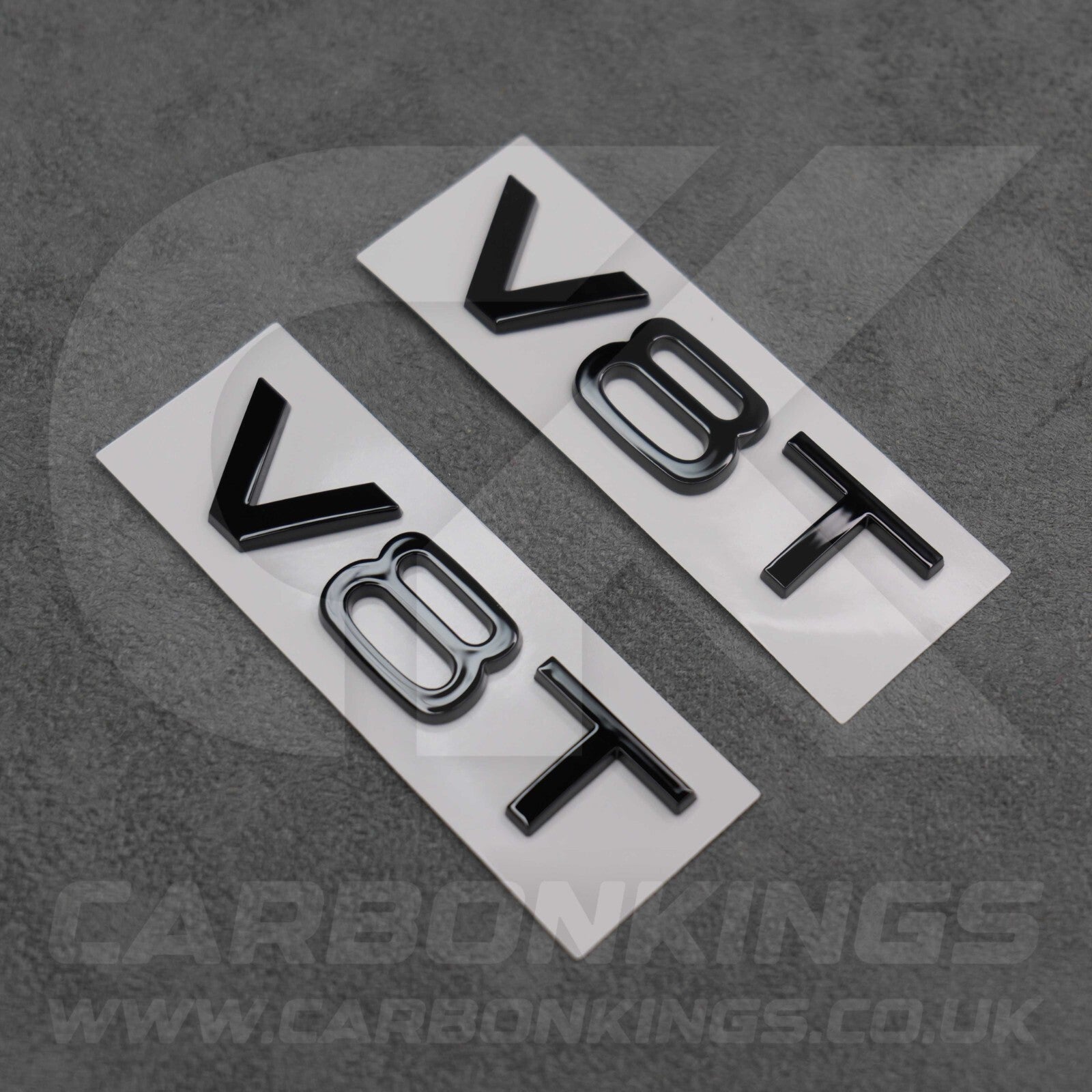 2x Gloss Black V8T Side Wing Badge Emblems Audi SQ7 S6 S5 RS4 RS5 RS6 RS7 S8