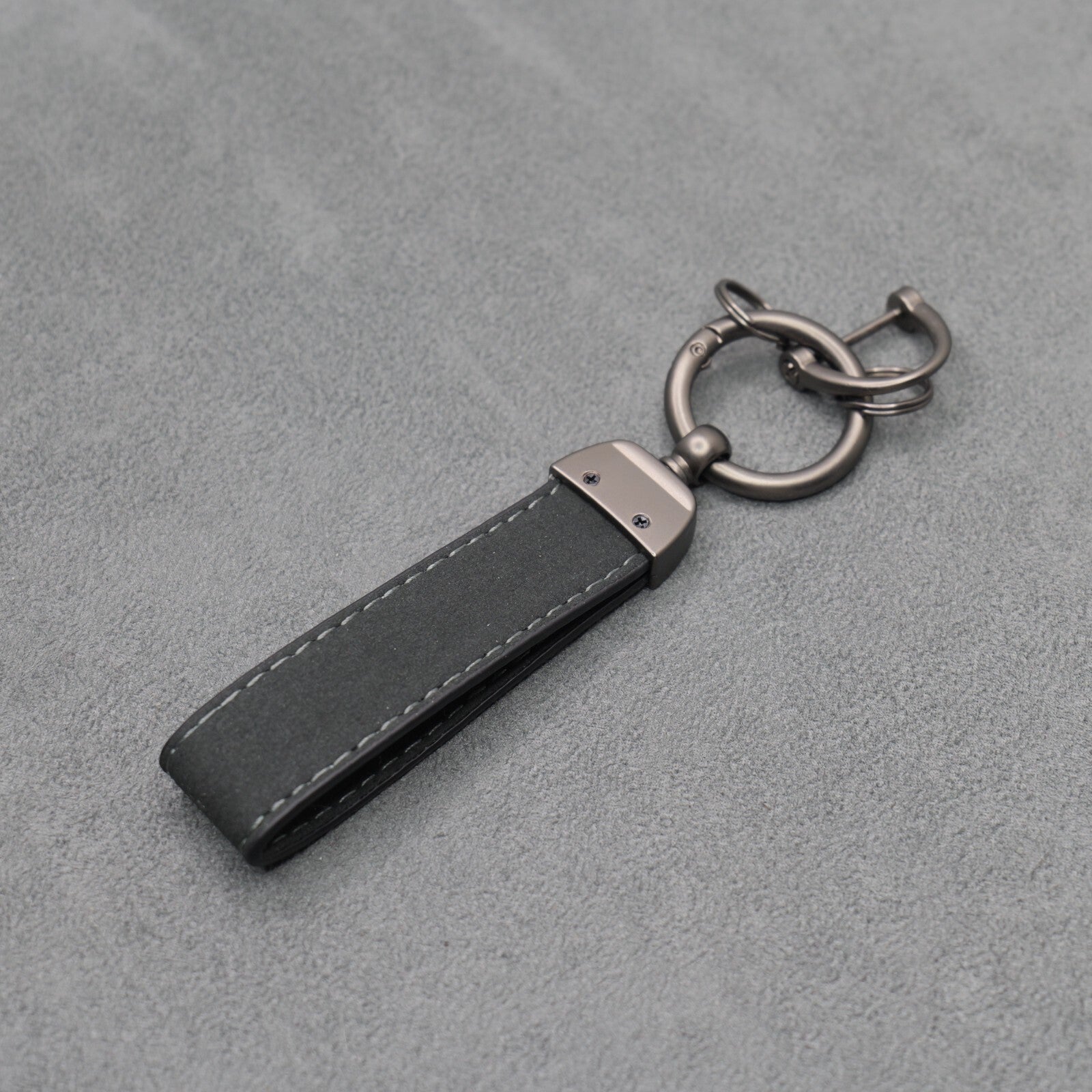 Fiat Abarth Dark Grey Suede Key Ring Chain Alcantara Stitched 500 595 695 Punto