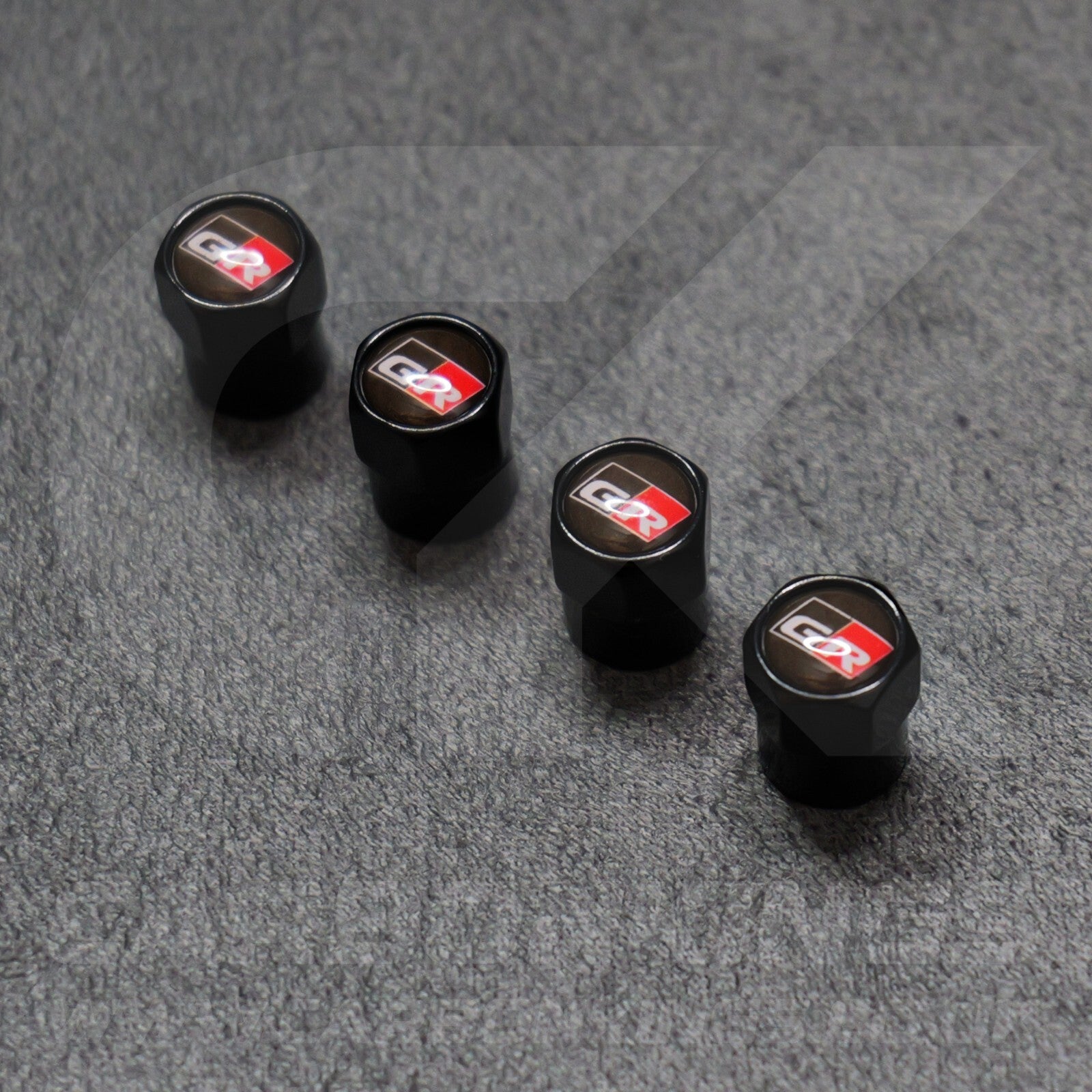 Toyota GR Gazoo Racing Black Anodised Wheel Valve Dust Caps Set Yaris GR86 Supra
