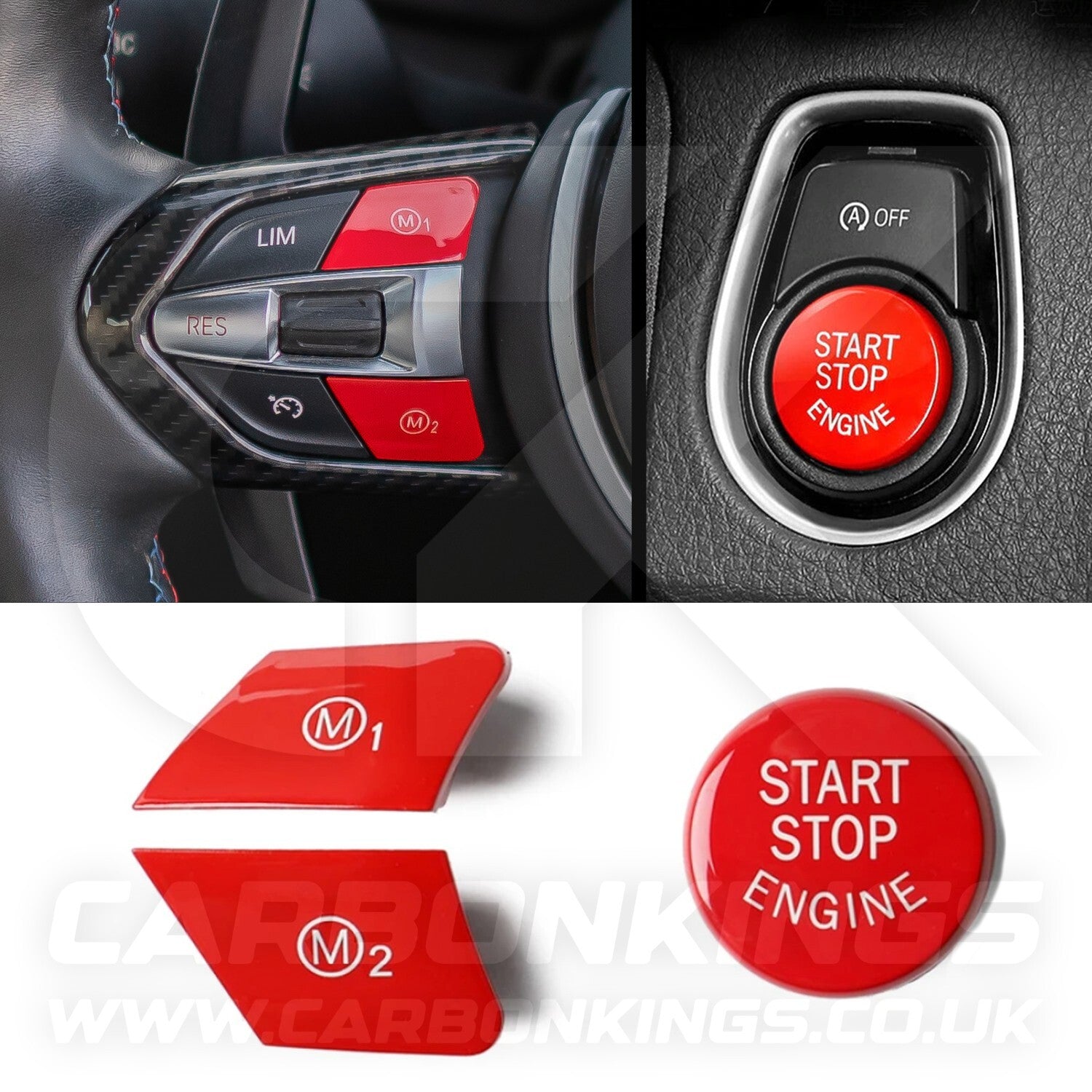 Red M1 M2 & Start Engine Buttons Set for BMW M2 M3 M4 M5 M6 X5M X6M F80 F82 F87