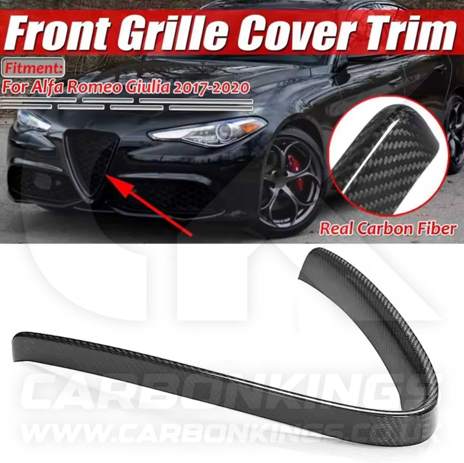 Alfa Romeo Giulia Quadrifoglio Real Carbon Fibre V Shield Grill Frame Cover Trim