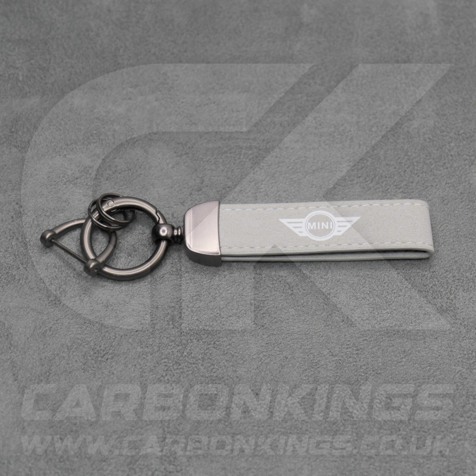 Mini Cooper Grey Suede Key Ring Chain JCW Alcantara Stitched Premium Car Keys