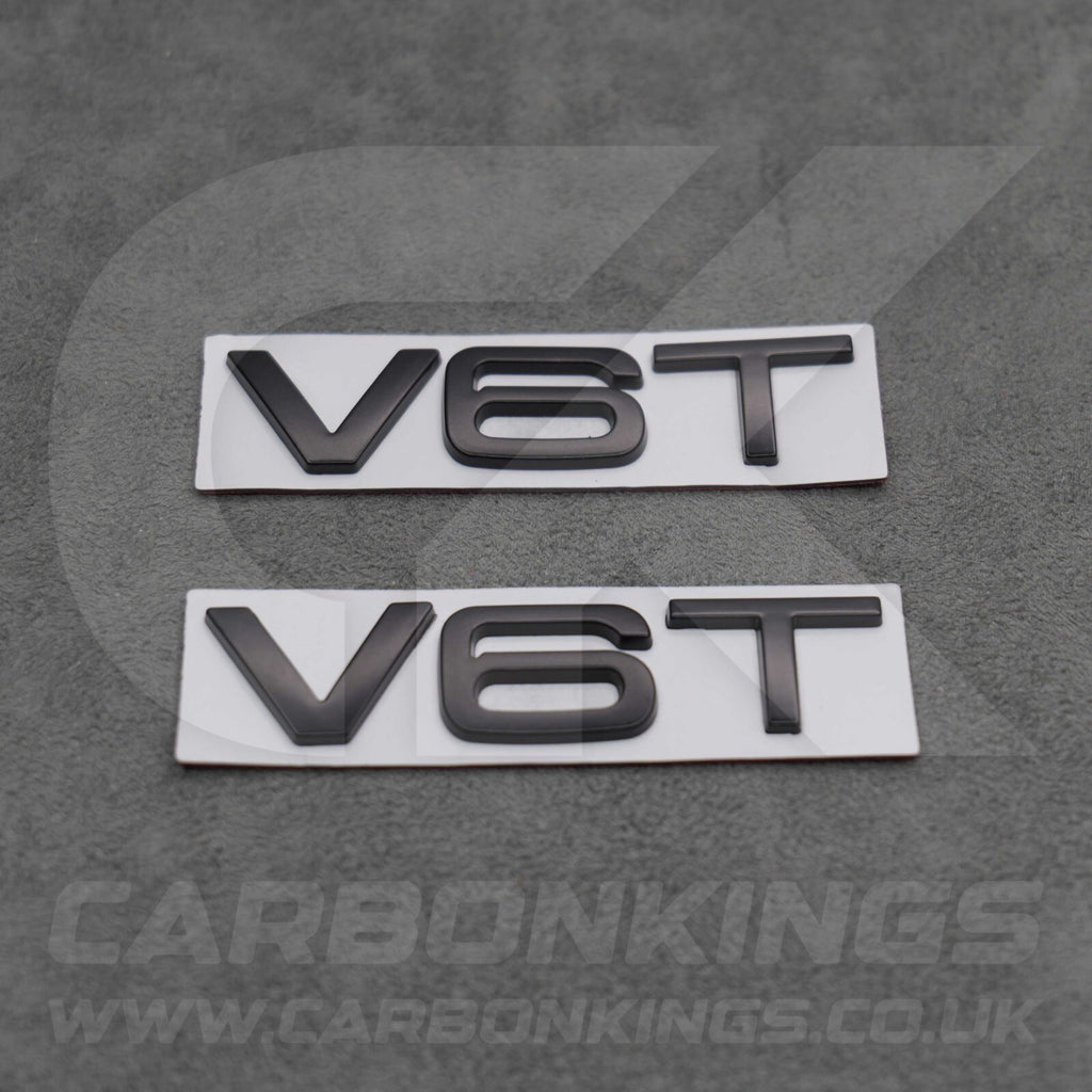 2x Matte Black V6T Side Wing Badge Emblems Audi A4 A5 A6 A7 S3 S4 S5 S6 Q5 Q7 V6