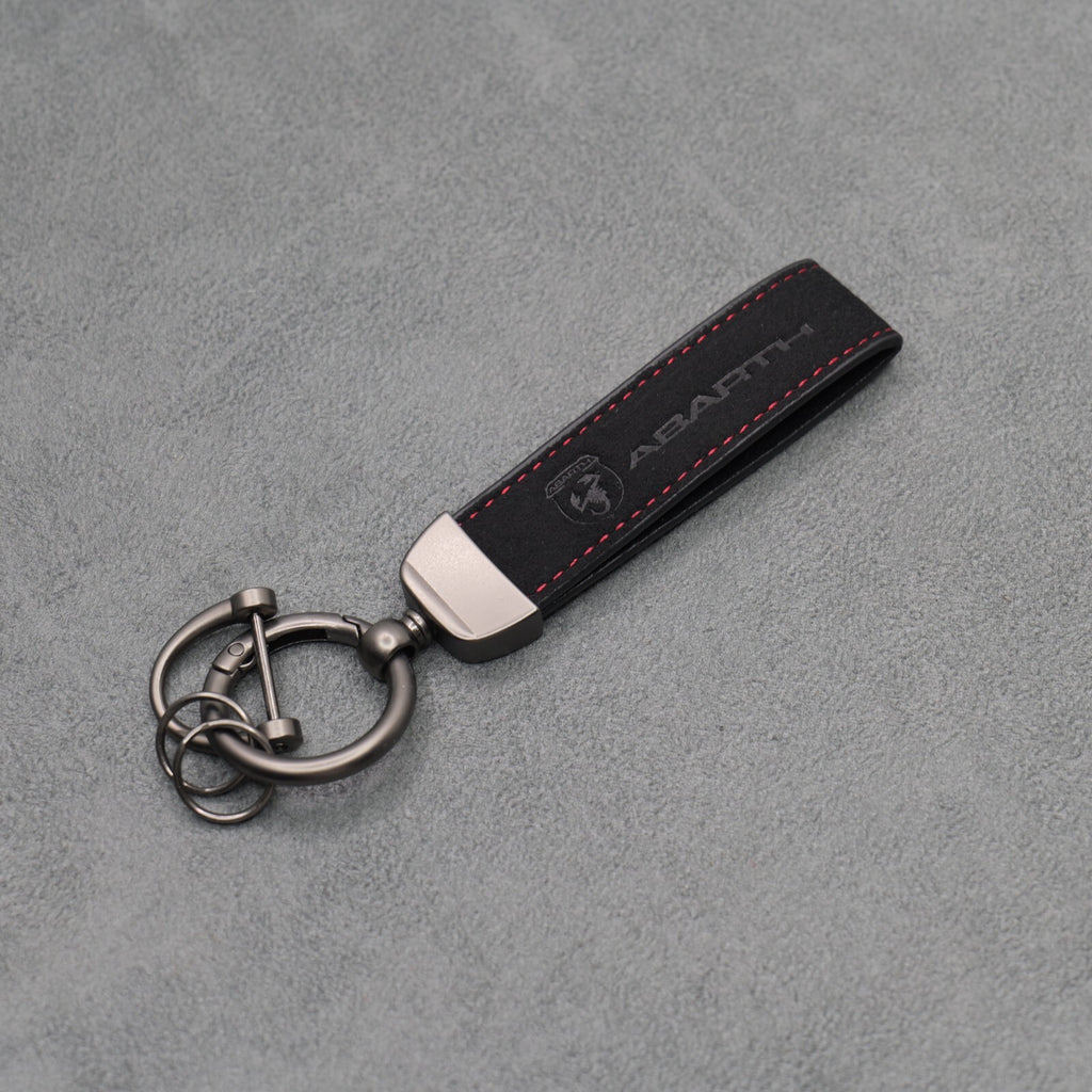 Fiat Abarth Black Suede Key Ring Chain Alcantara Stitched 500 595 695 Punto