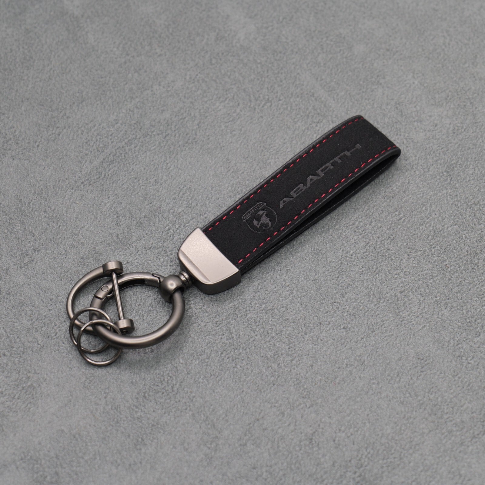 Fiat Abarth Black Suede Key Ring Chain Alcantara Stitched 500 595 695 Punto