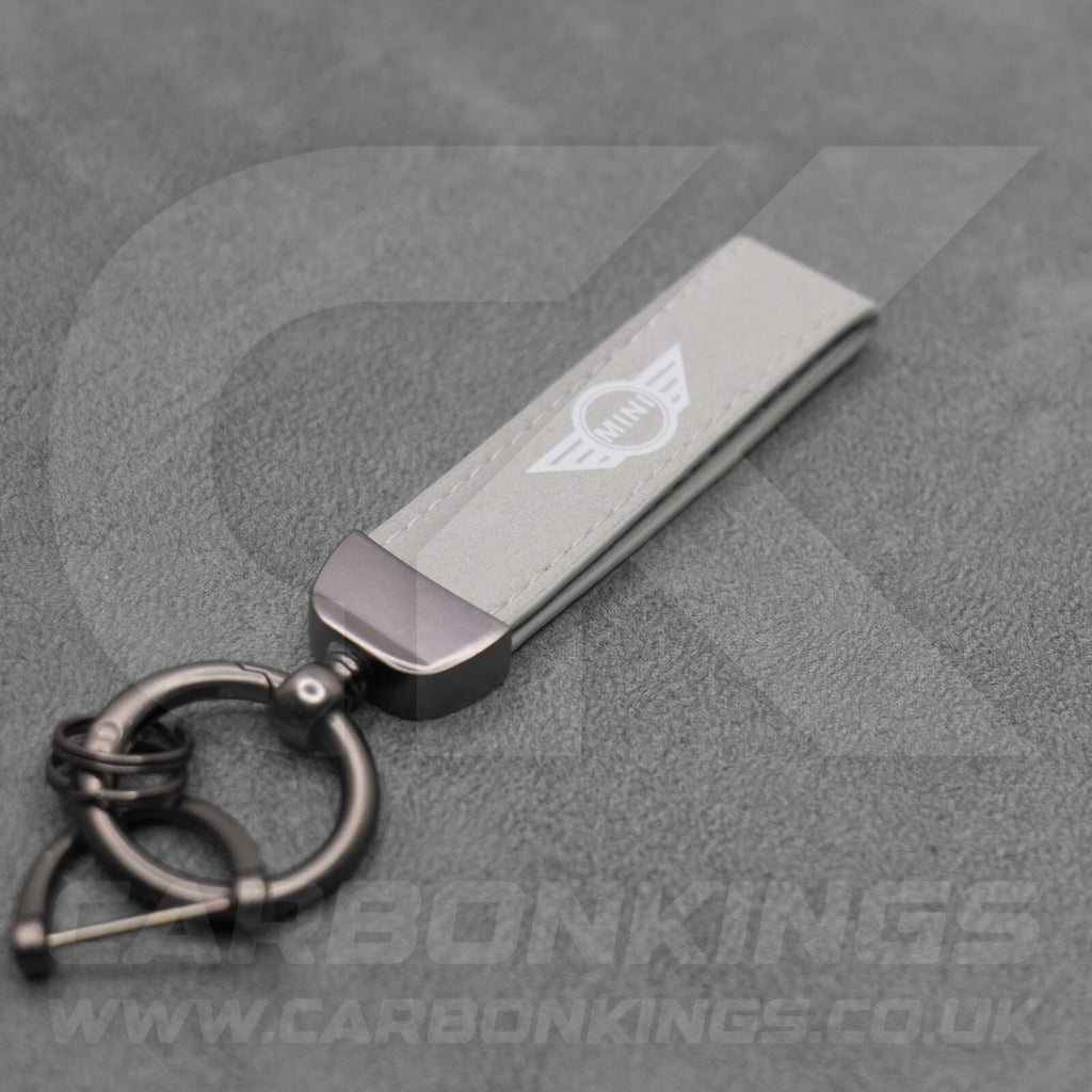 Mini Cooper Grey Suede Key Ring Chain JCW Alcantara Stitched Premium Car Keys