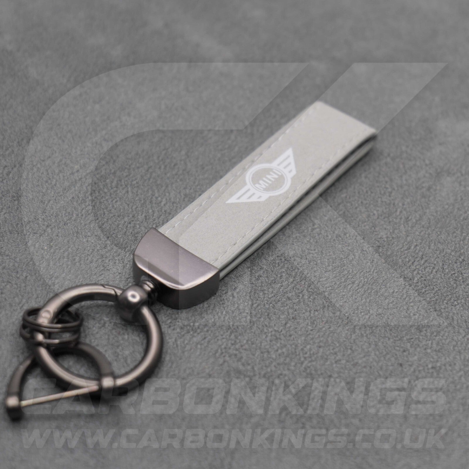 Mini Cooper Grey Suede Key Ring Chain JCW Alcantara Stitched Premium Car Keys