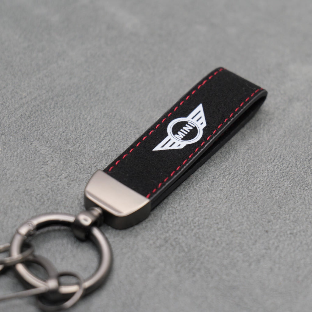 Mini Cooper Black Suede Key Ring Chain JCW Alcantara Stitched Premium Car Keys