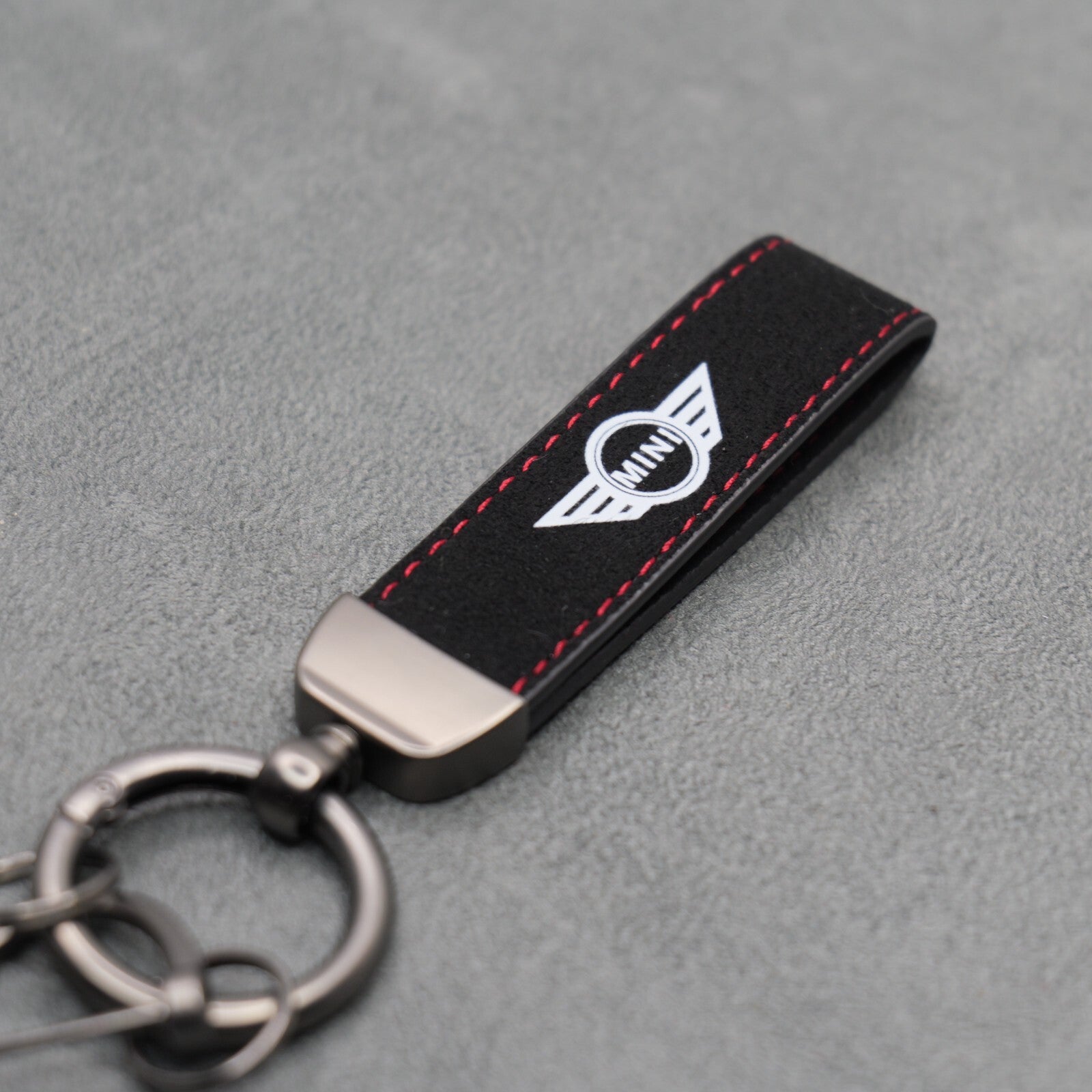 Mini Cooper Black Suede Key Ring Chain JCW Alcantara Stitched Premium Car Keys