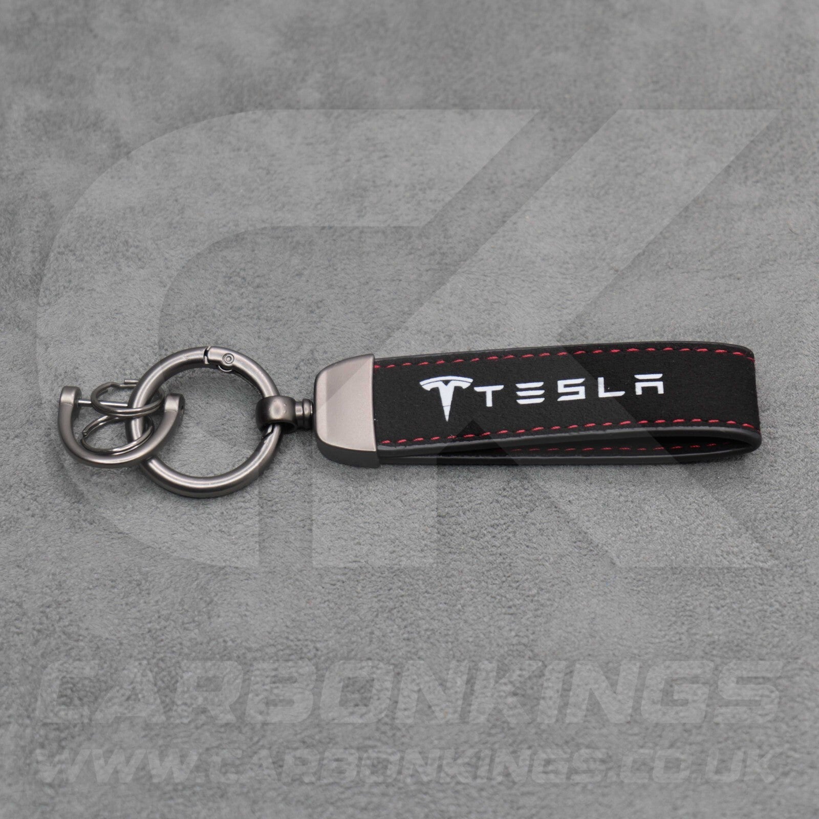 Tesla Suede Key Ring Chain Model S 3 X Y Alcantara Red Stitching Premium