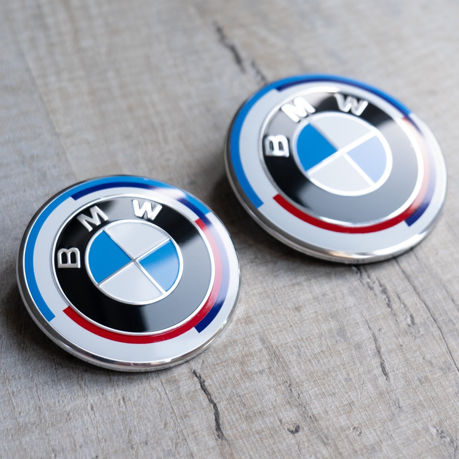 2x 50th Anniversary 82mm 74mm Front Bonnet Rear Boot Badges for B M W - 50 Years