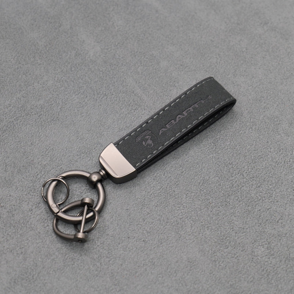 Fiat Abarth Dark Grey Suede Key Ring Chain Alcantara Stitched 500 595 695 Punto