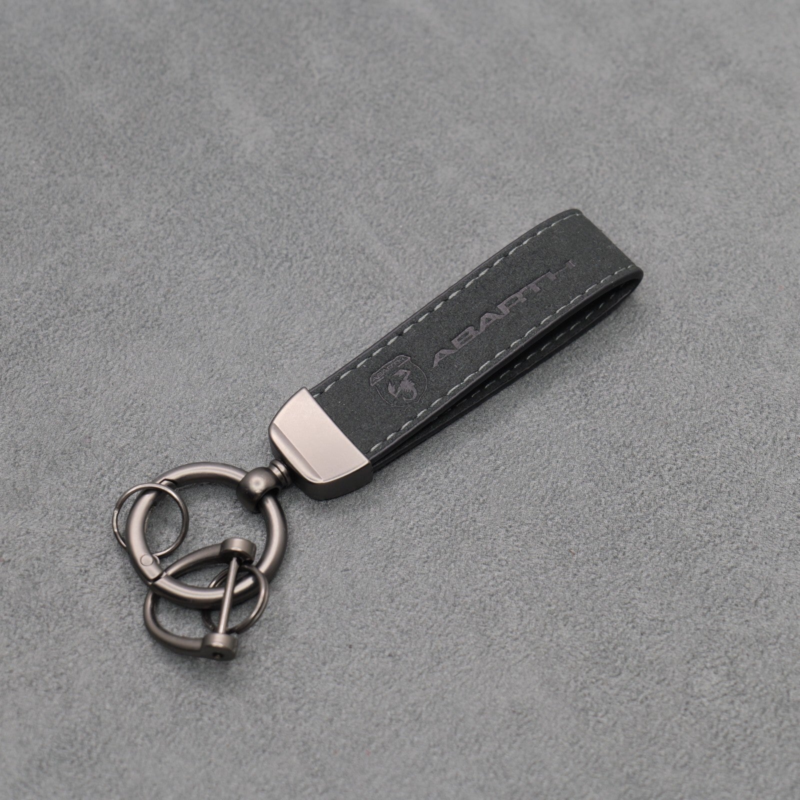 Fiat Abarth Dark Grey Suede Key Ring Chain Alcantara Stitched 500 595 695 Punto