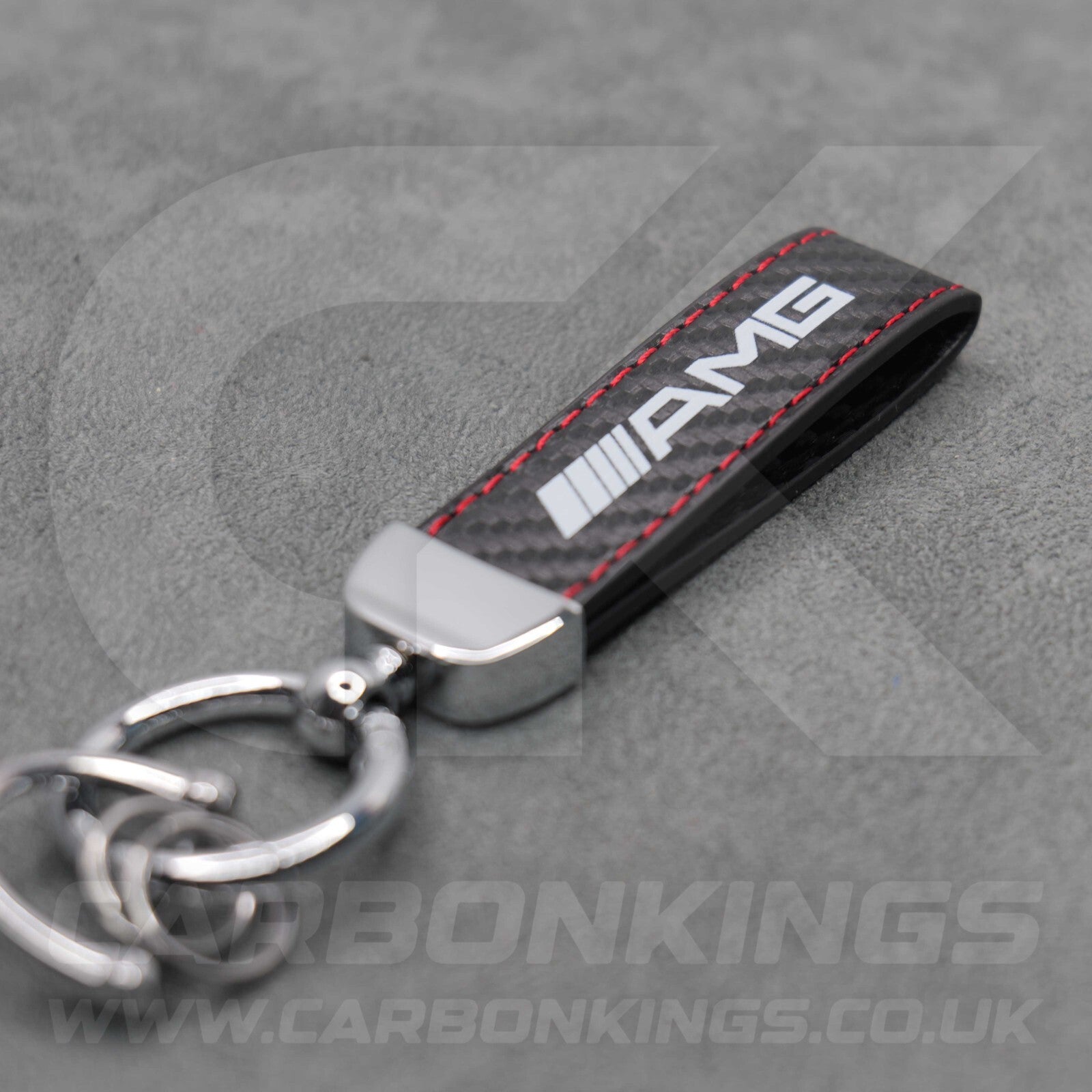 Mercedes AMG Carbon Fibre Key Ring Chain Red Stitching C63 C43 A45 E63 S63 A35
