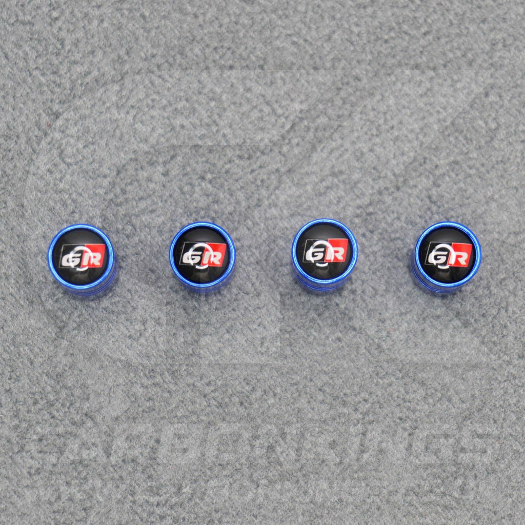 Toyota GR Gazoo Racing Blue Anodised Wheel Valve Dust Caps Set Yaris GR86 Supra