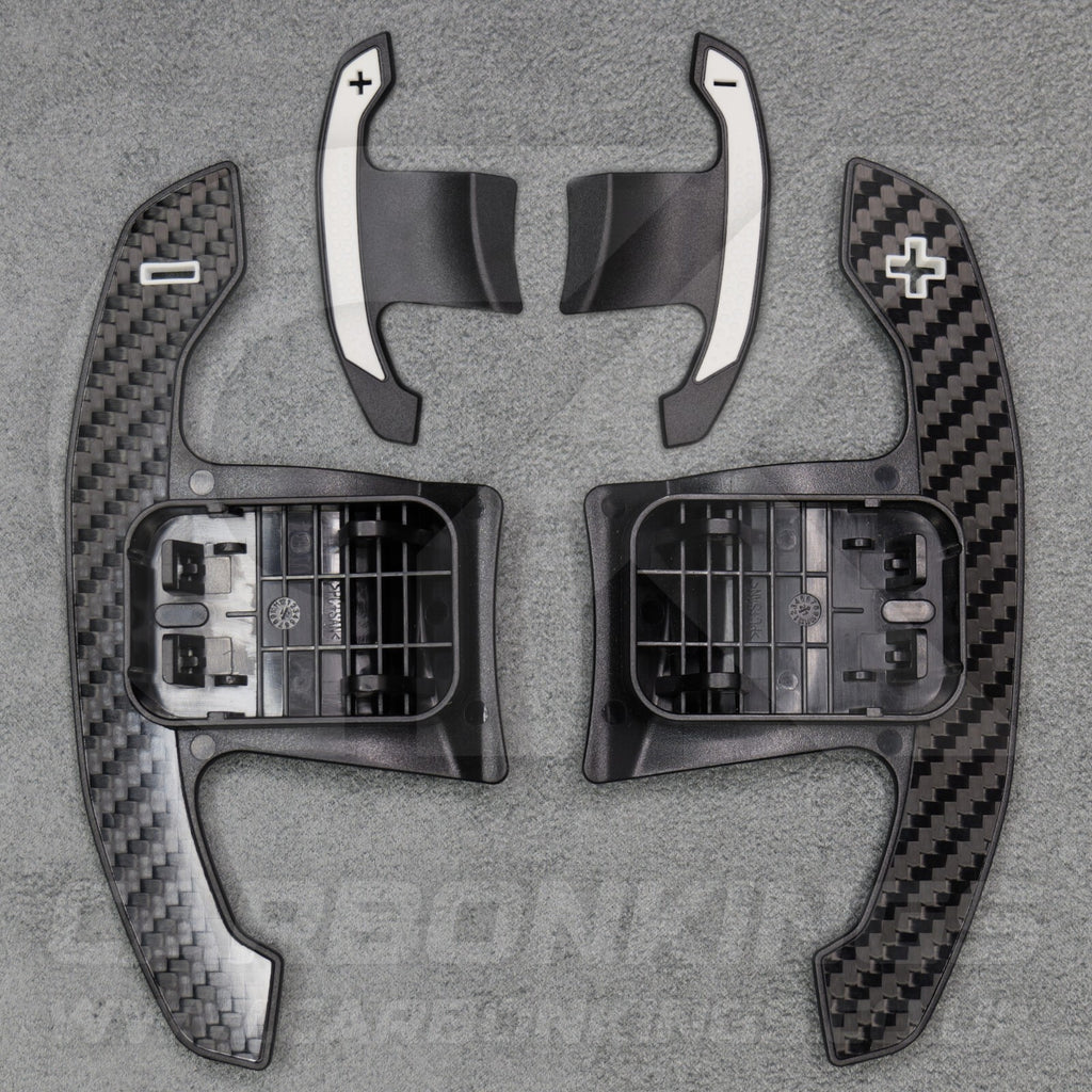 BMW Carbon Fibre / White Gear Shifter Paddles F80 M3 F82 F83 M4 F87 M2 F30 G80