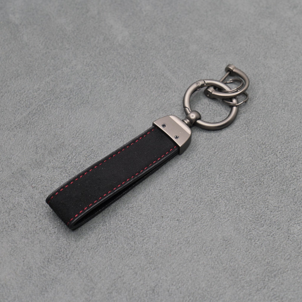 Fiat Abarth Black Suede Key Ring Chain Alcantara Stitched 500 595 695 Punto