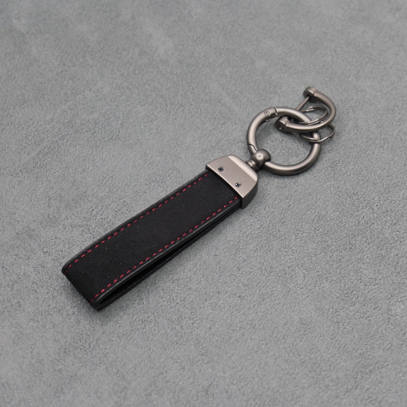 Fiat Abarth Black Suede Key Ring Chain Alcantara Stitched 500 595 695 Punto