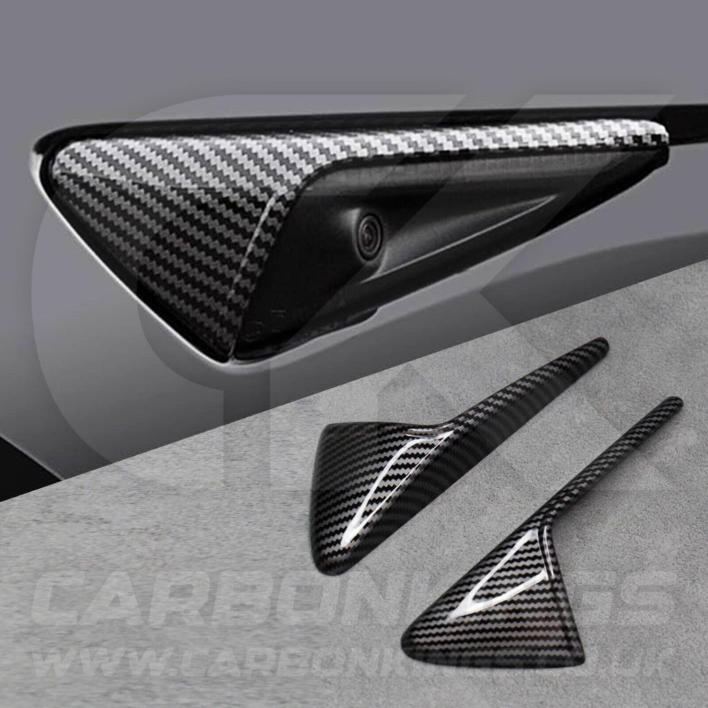 Tesla Model 3 Y X S Carbon Fibre Style Side Camera Covers Trims Caps Mod